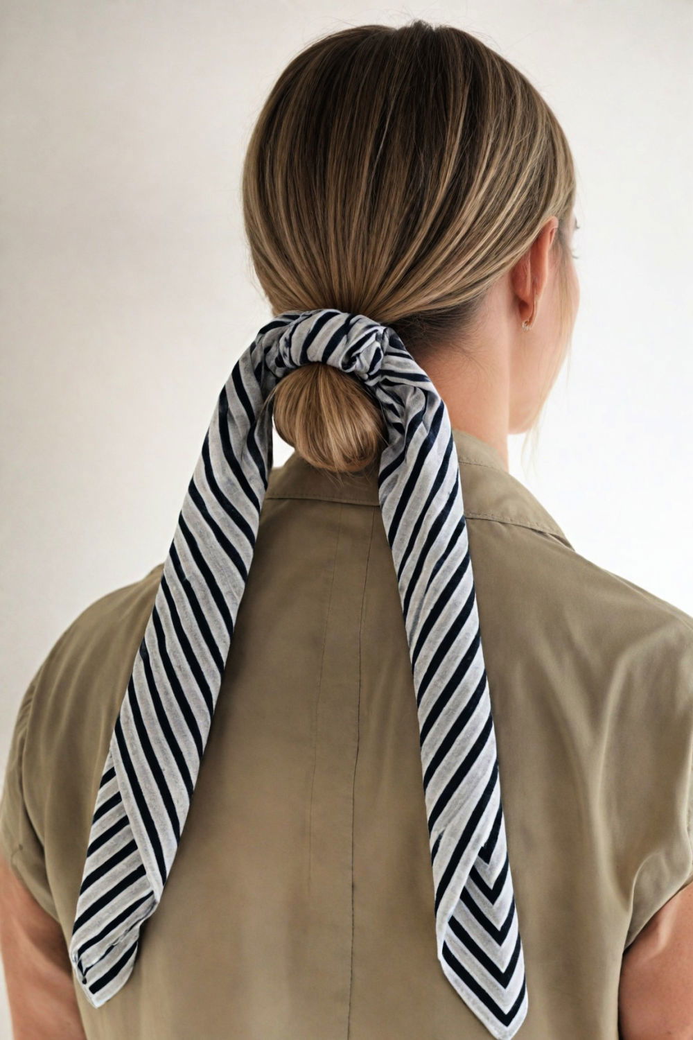 low bun with bandana accent