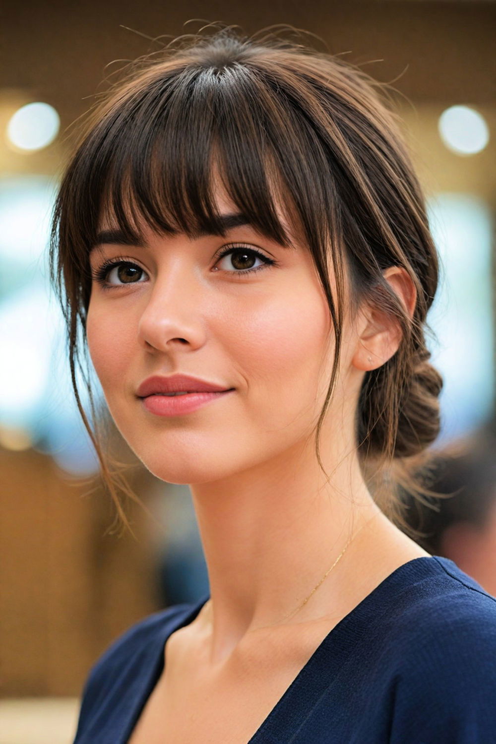 low bun with bangs hairstyle