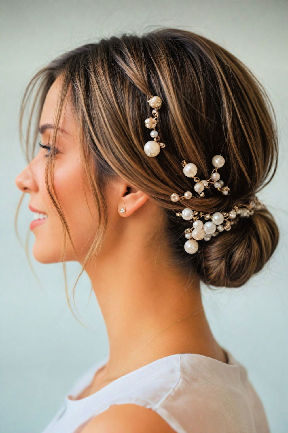 low bun with beads hairstyle