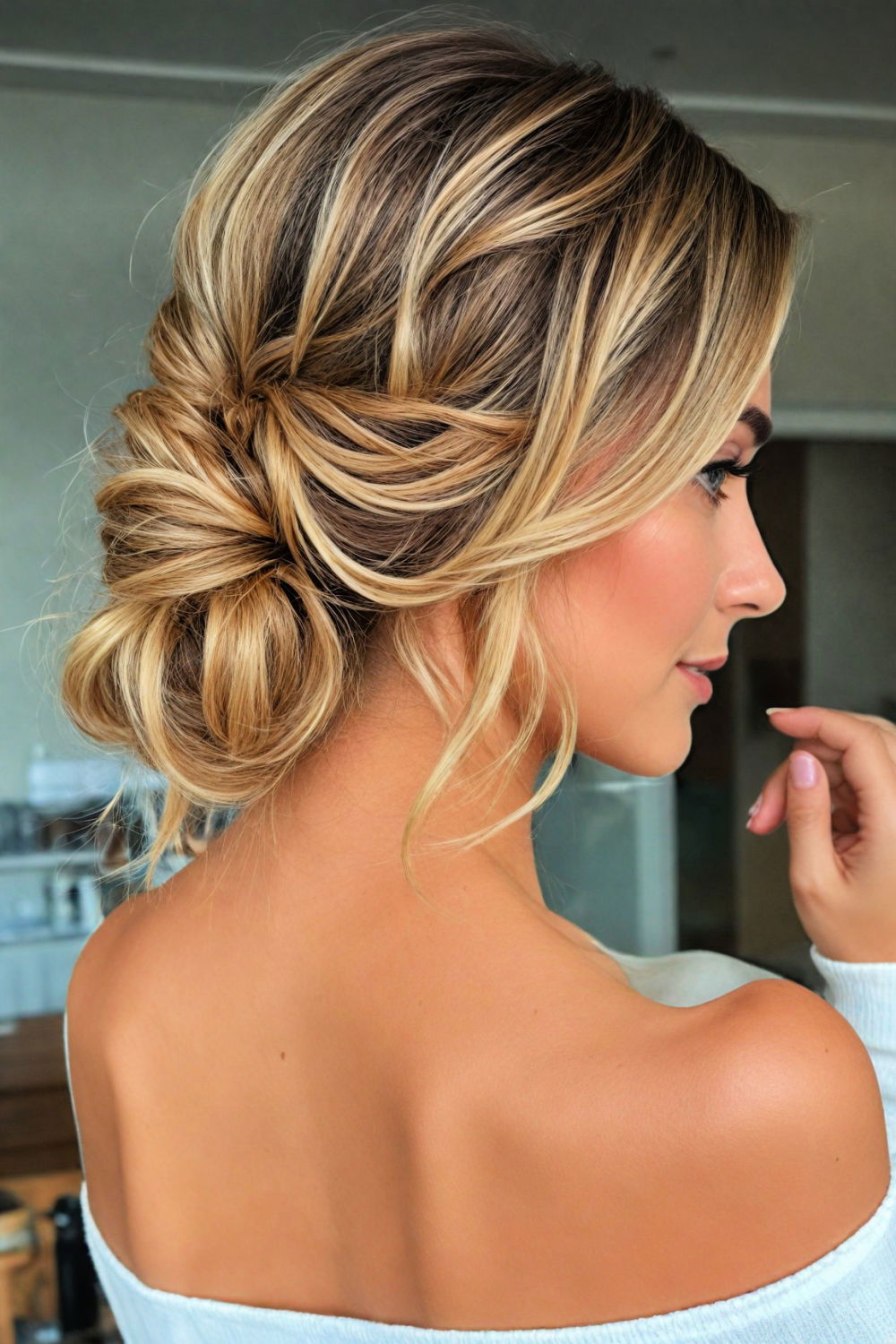 low bun with loose strands