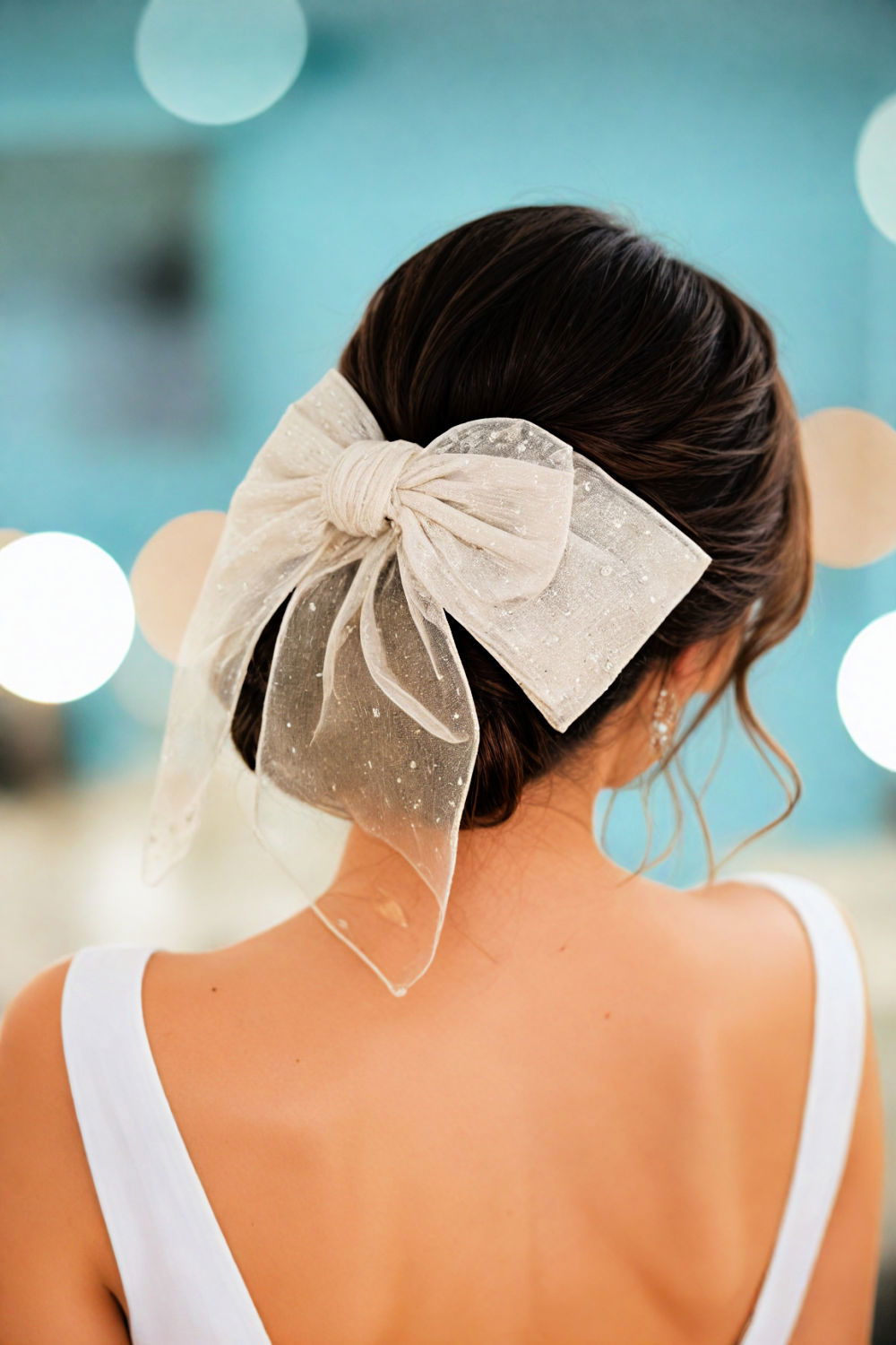 low bun with oversized bow hairstyle