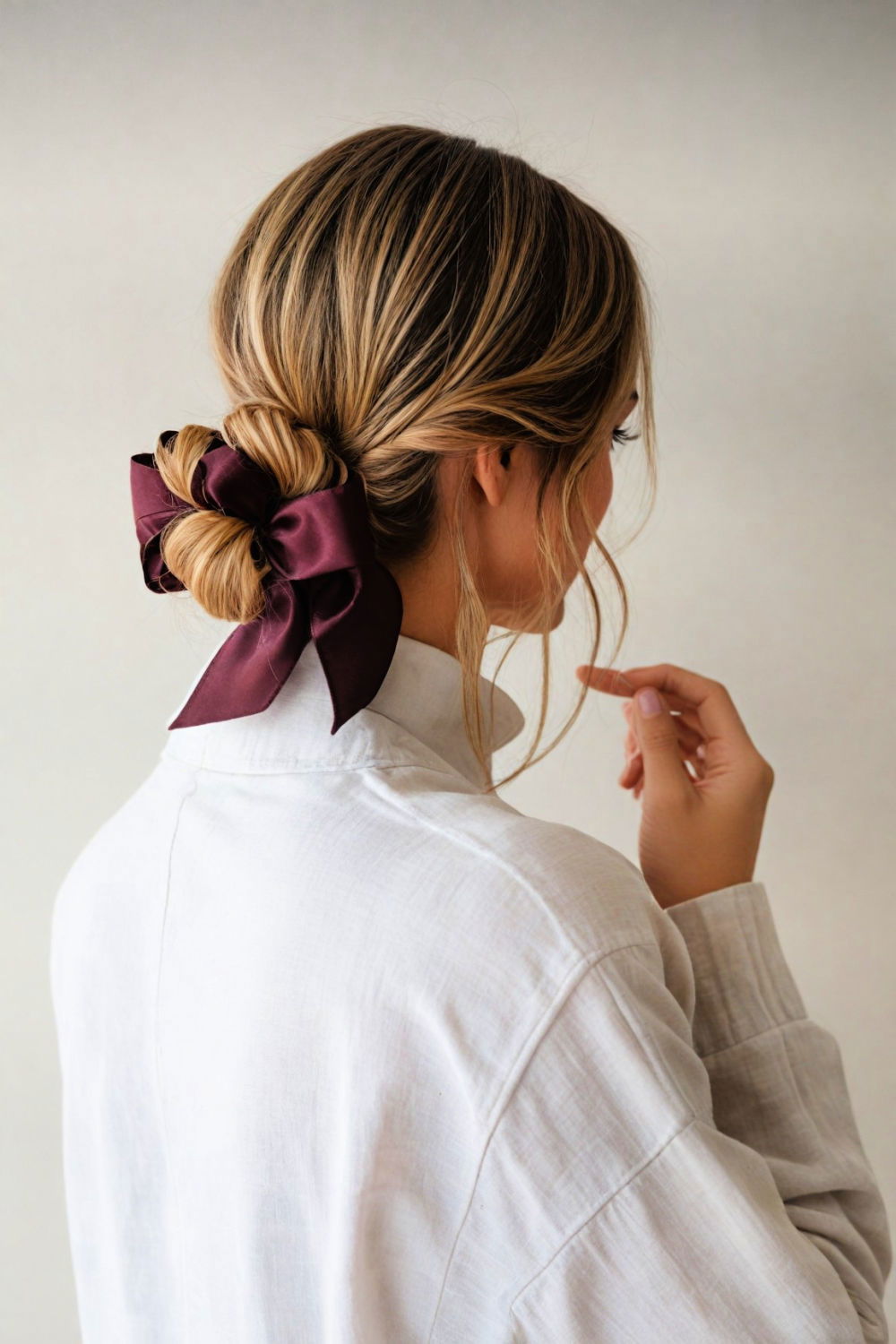 low bun with ribbons hairstyle