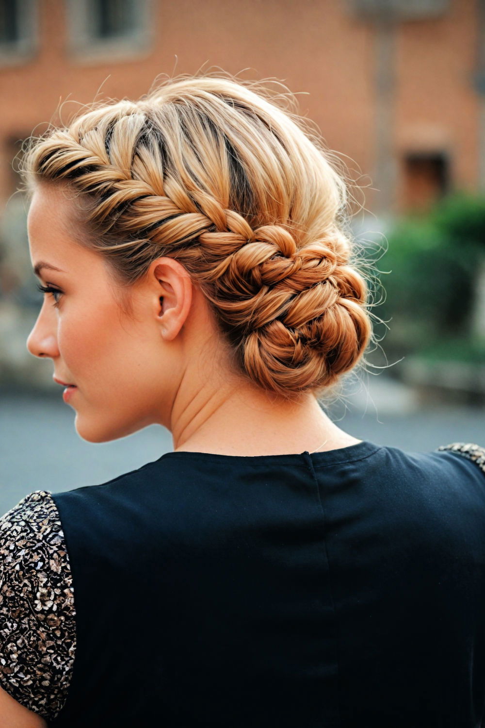 low bun with side braid hairstyle