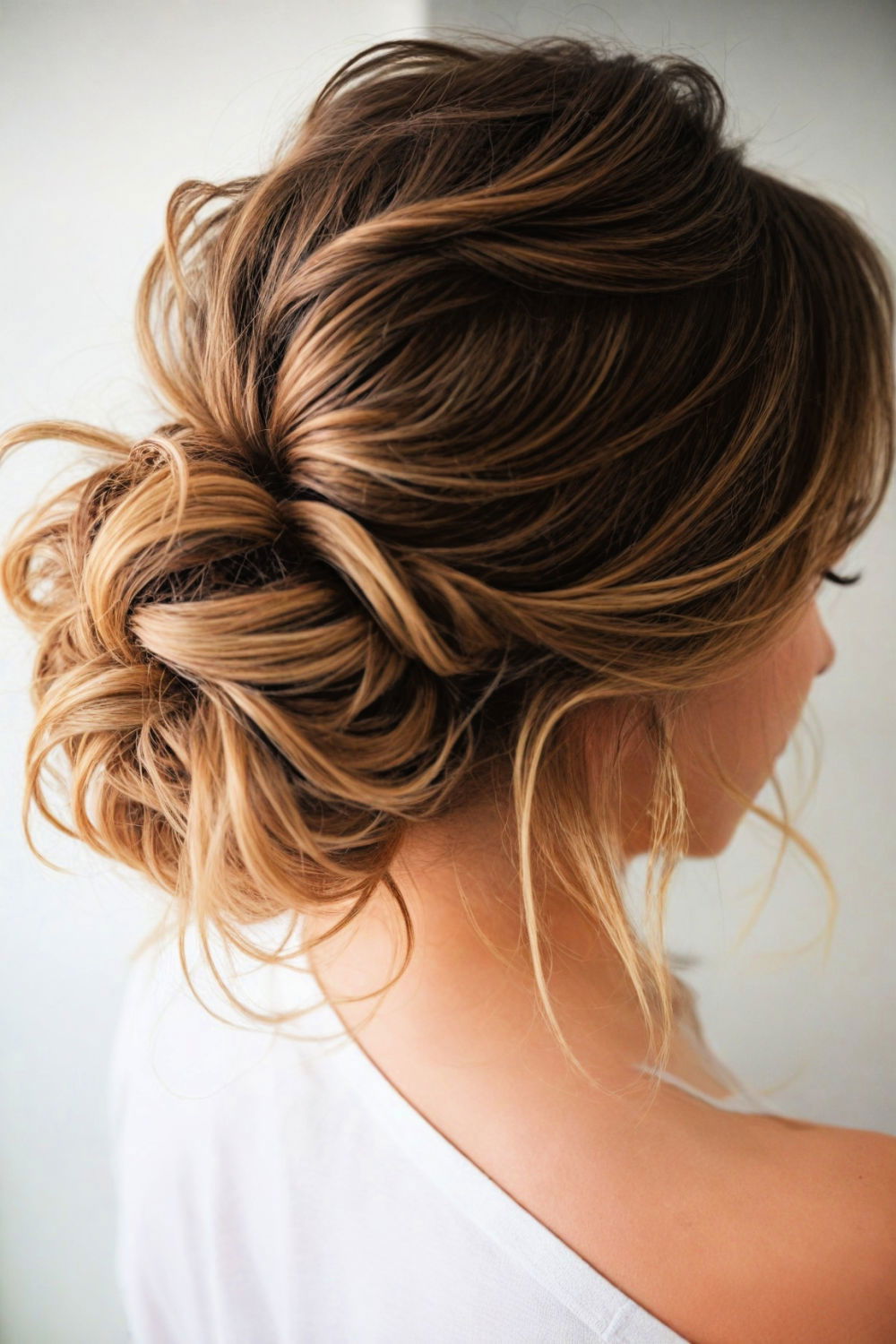 low deconstructed bun hairstyle