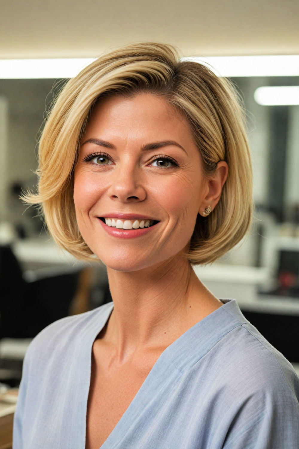 medium angled bob hairstyle for over 60