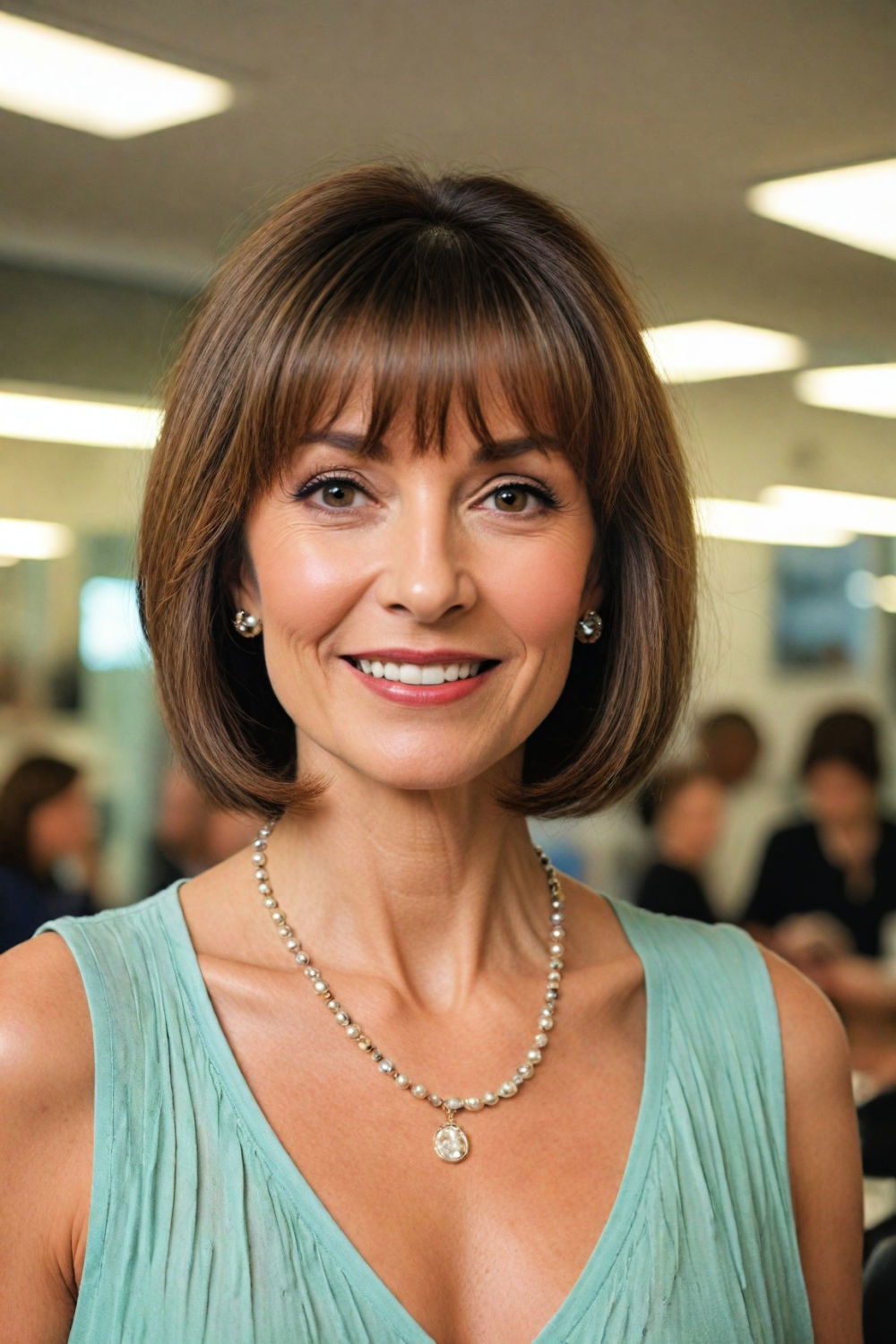 medium bob with fringe hairstyle for over 60