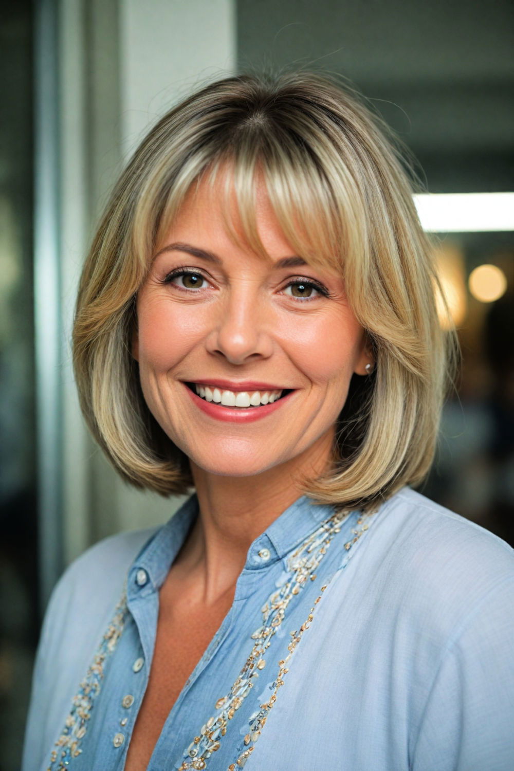 medium bob with soft highlights for over 60
