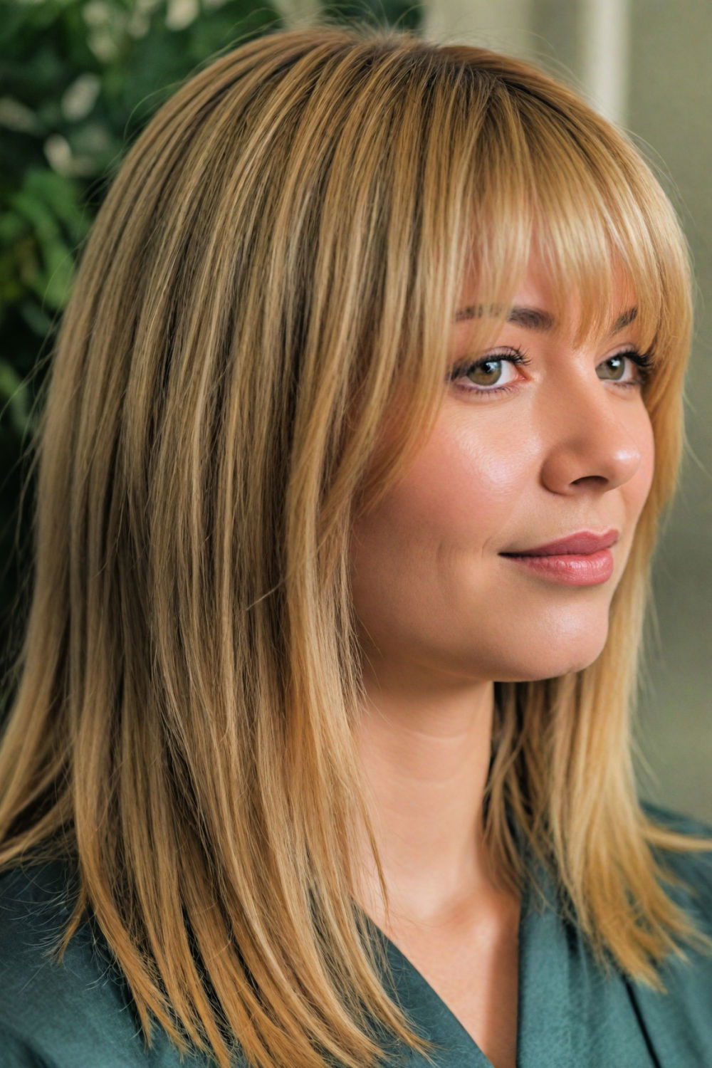 medium length straight cut with curtain bangs