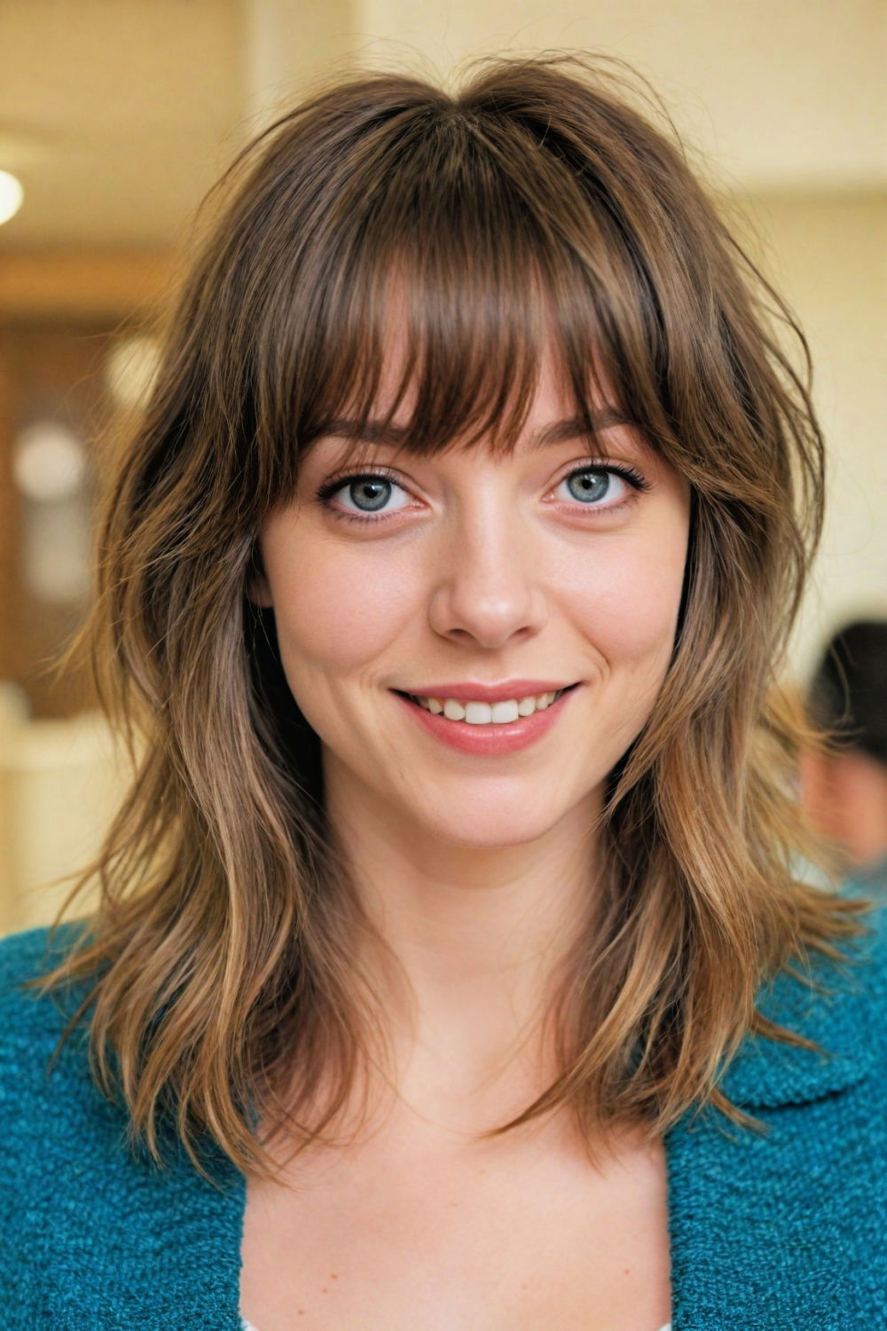 medium shag with bangs hairstyle for thin hair