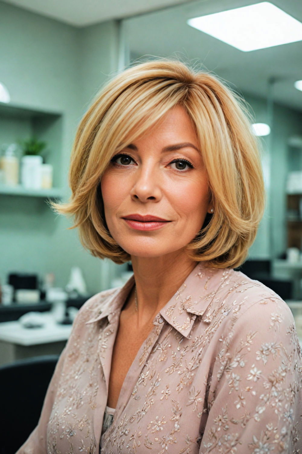 medium stacked bob hairstyle for over 60