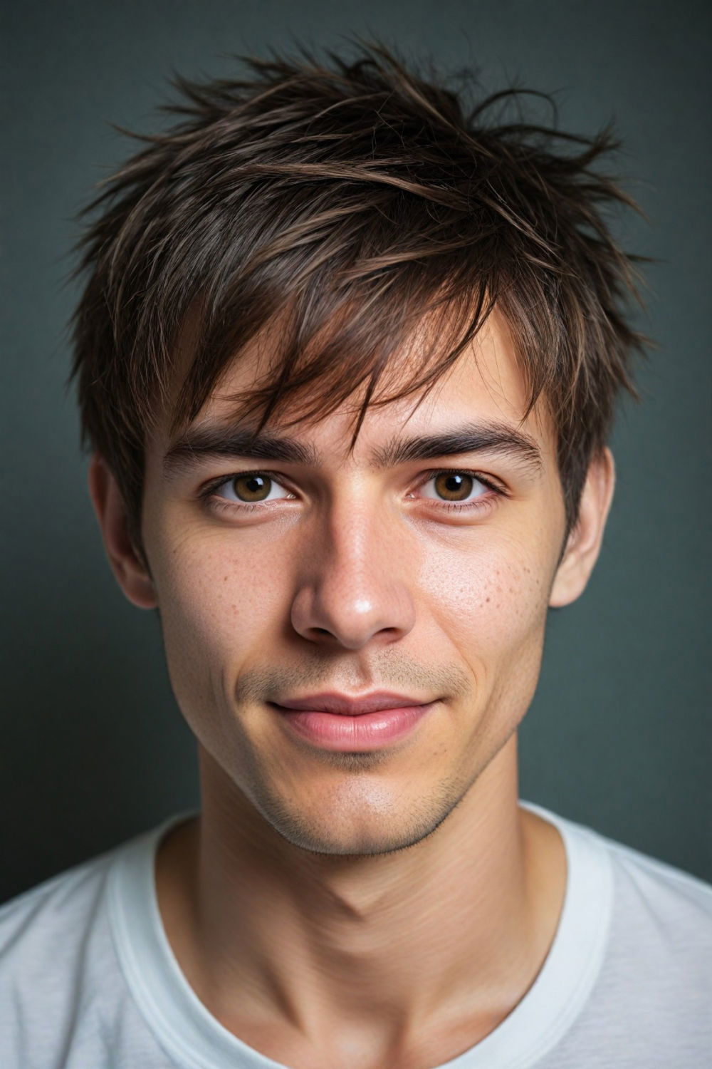 messy bangs hairstyle for men with big forehead