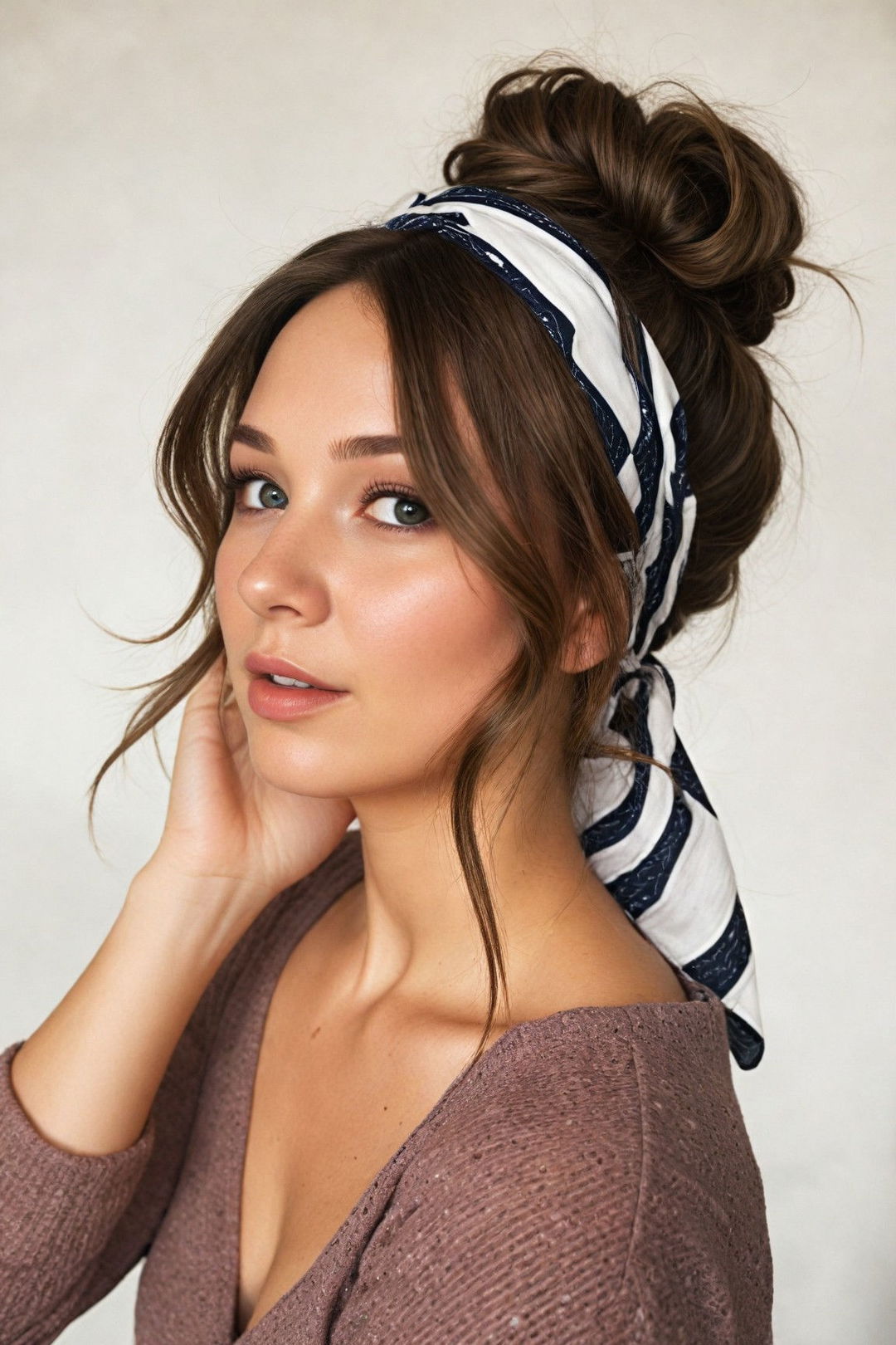 messy bun with bandana detail