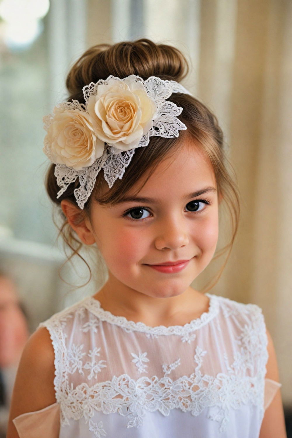 messy bun with lace ribbon hairstyle