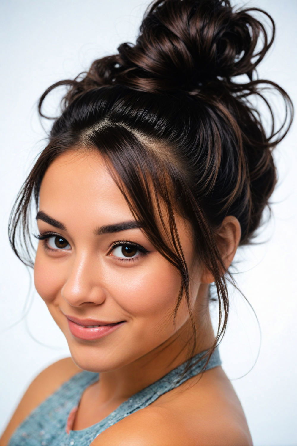 messy bun with loose strands hairstyle