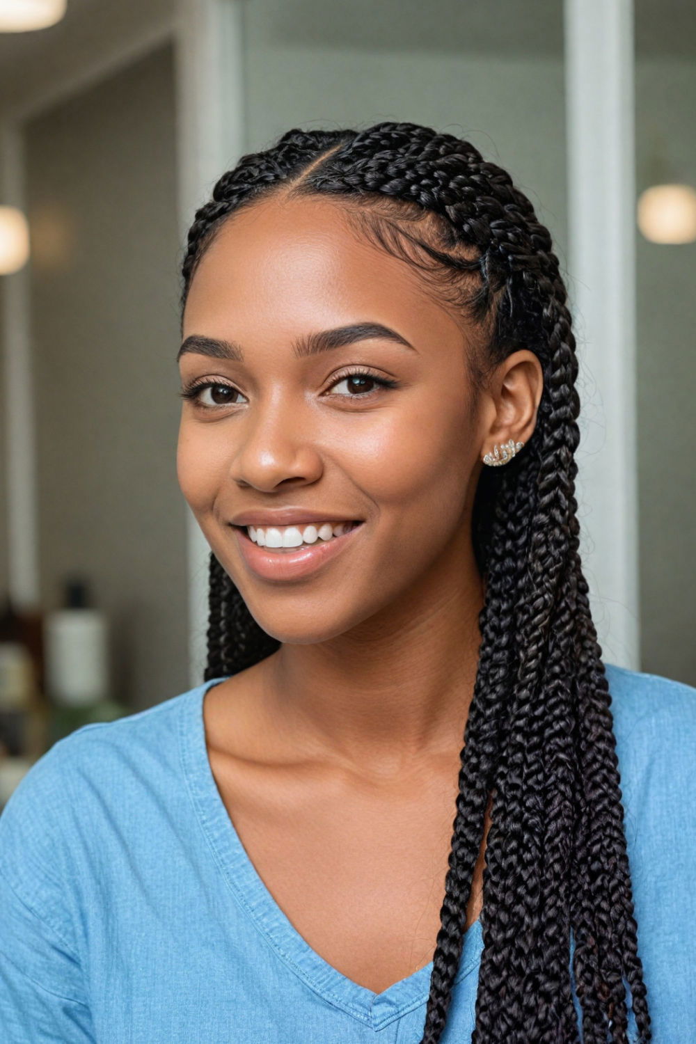mixed thickness knotless braids hairstyle