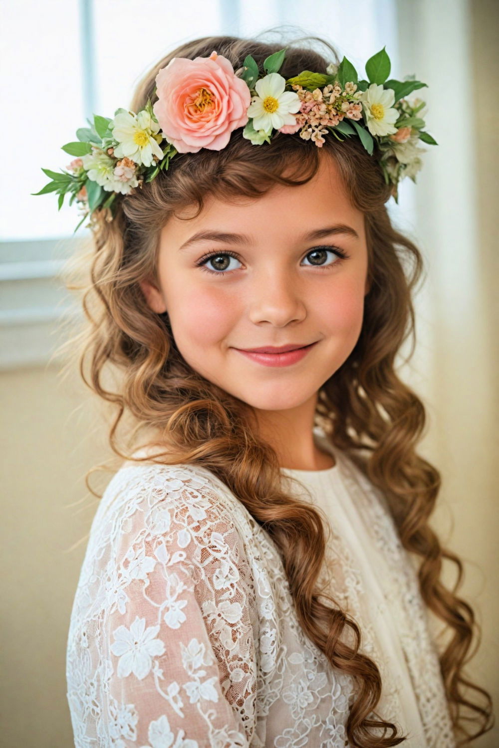natural curls with floral headband hairstyle