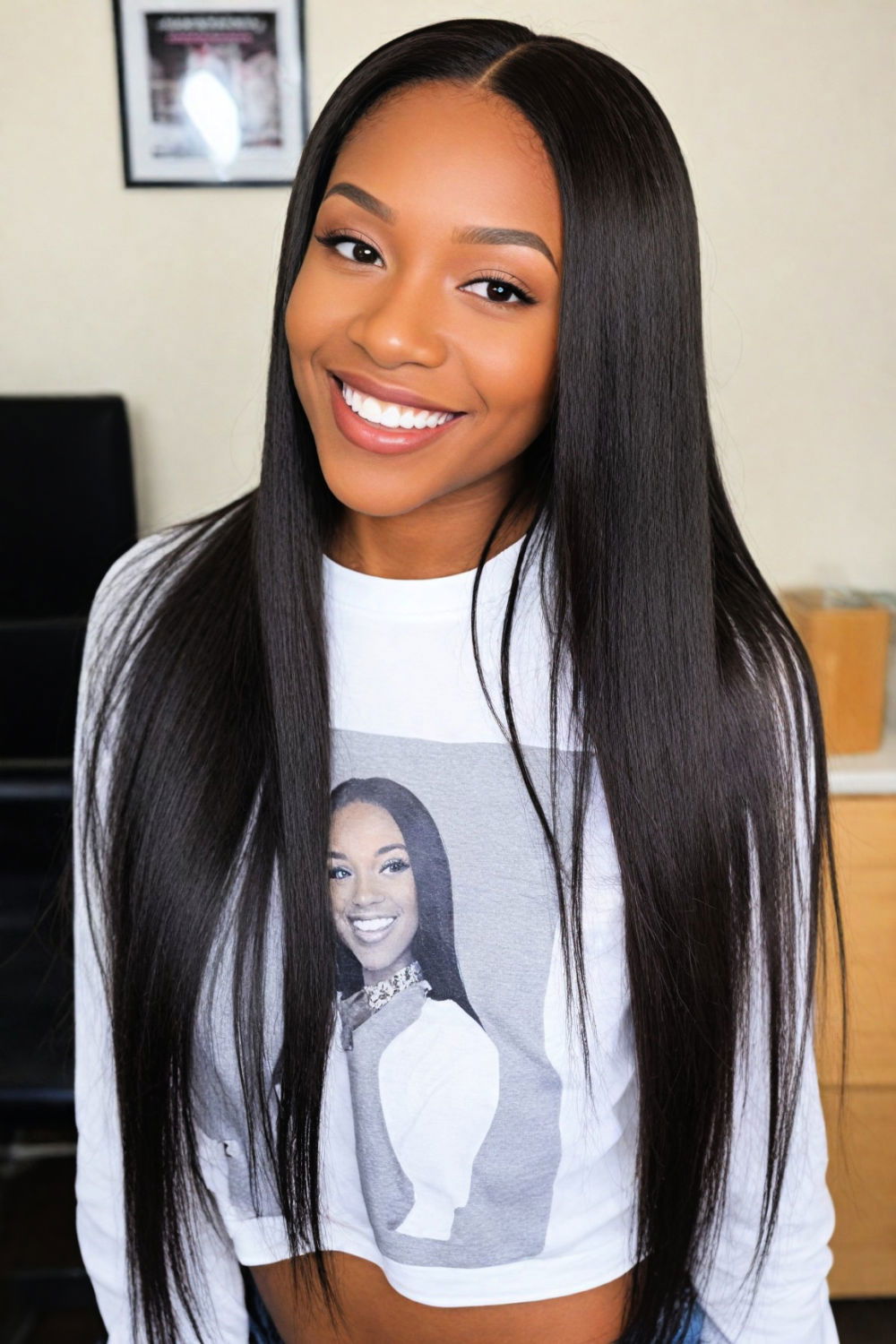 pin straight sew in hairstyle