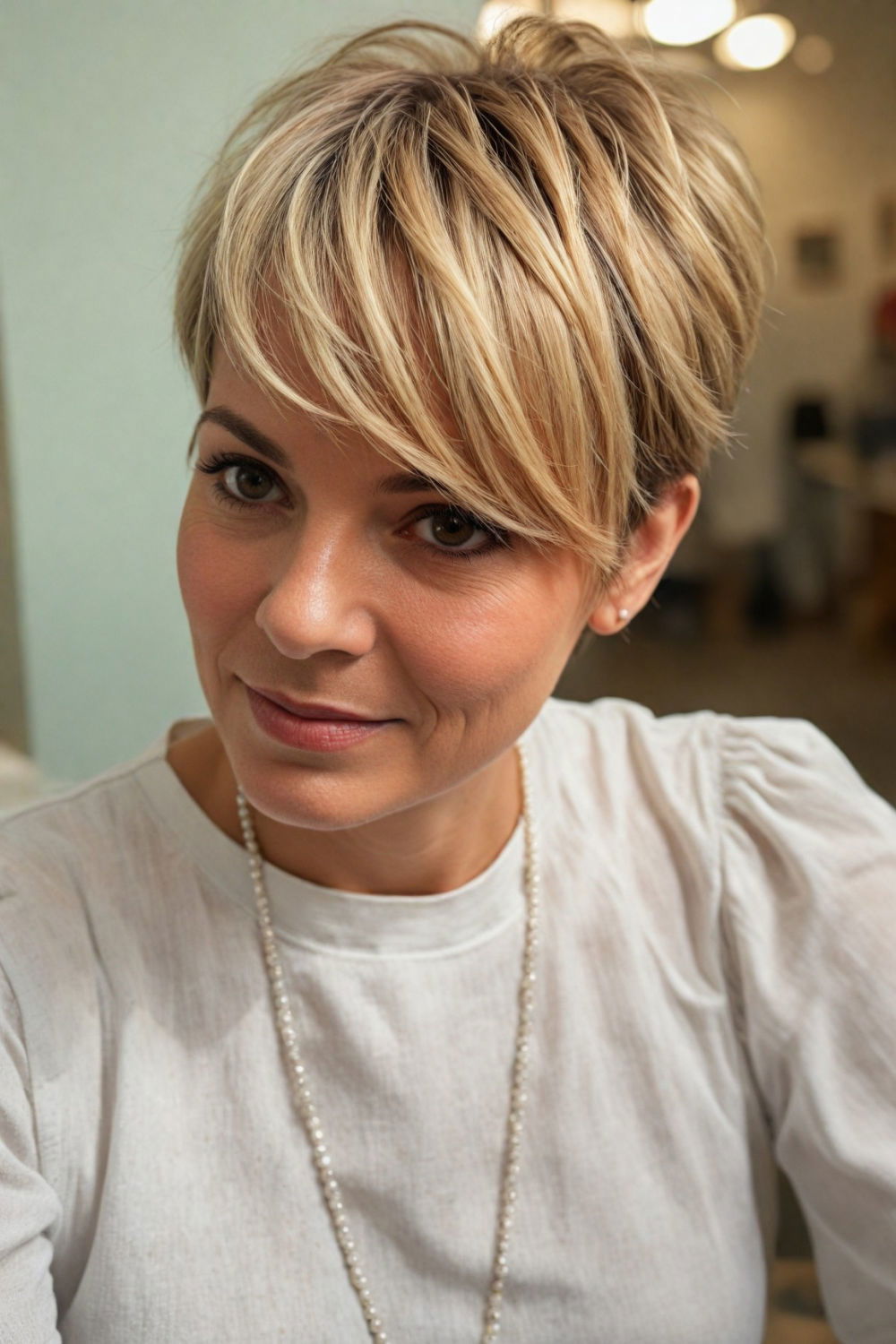 pixie cut with long bangs for women over 50