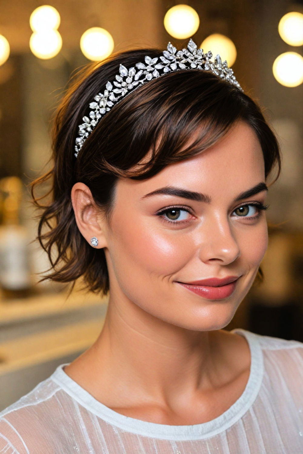 pixie cut with tiara headband