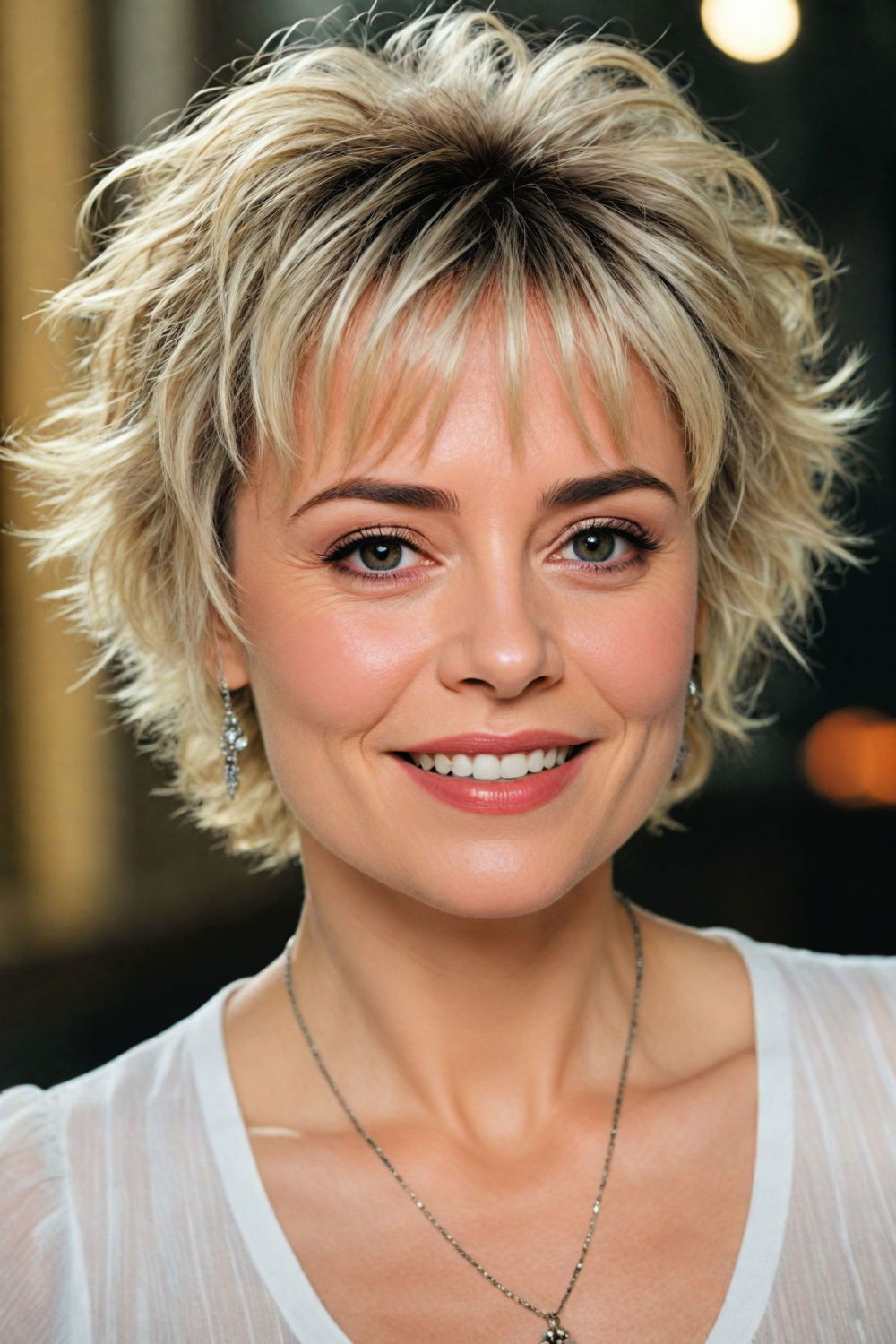 pixie cut with wispy bangs for woman over 50 flattering for fine hair