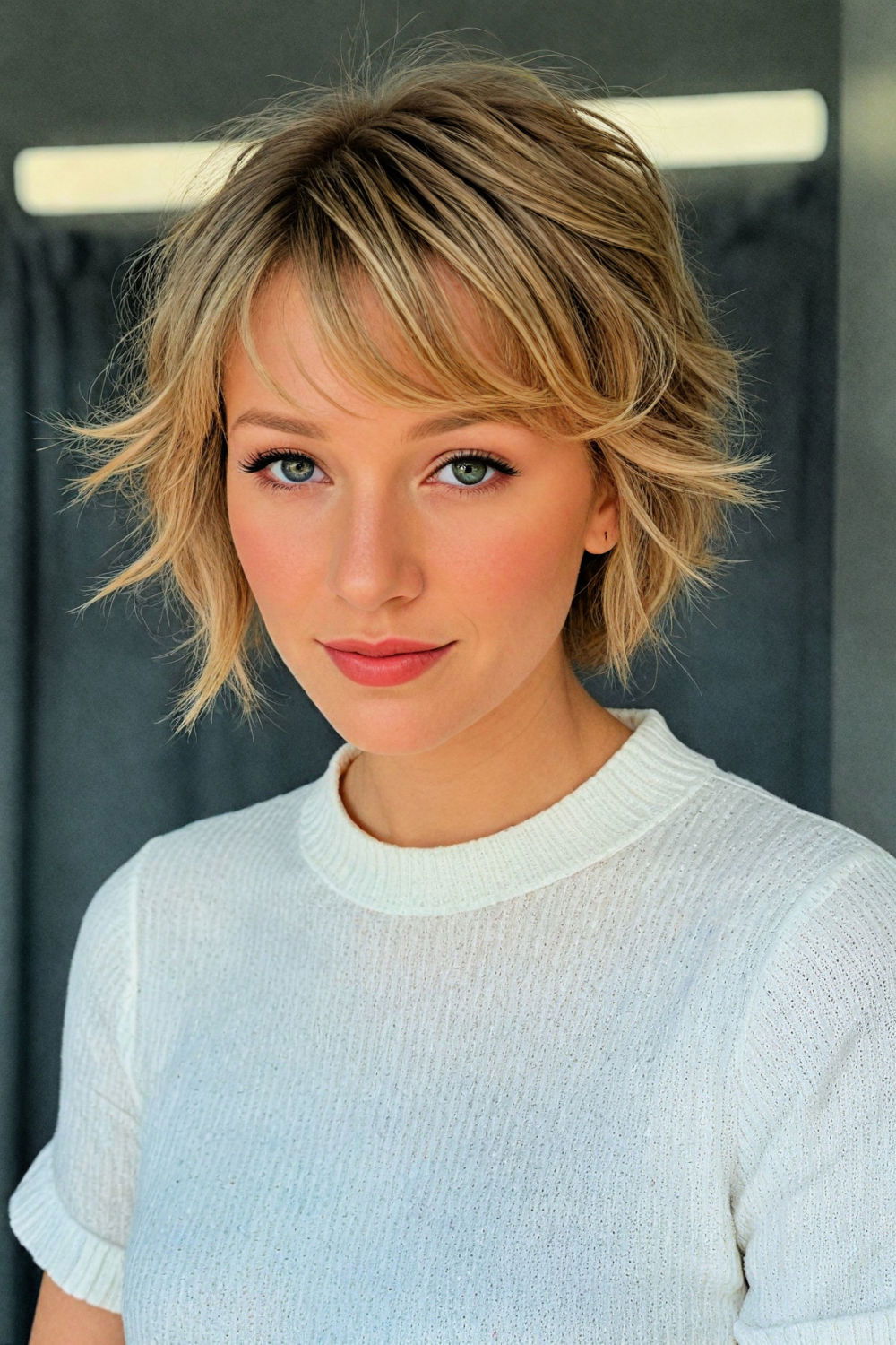 pixie haircut with curtain bangs