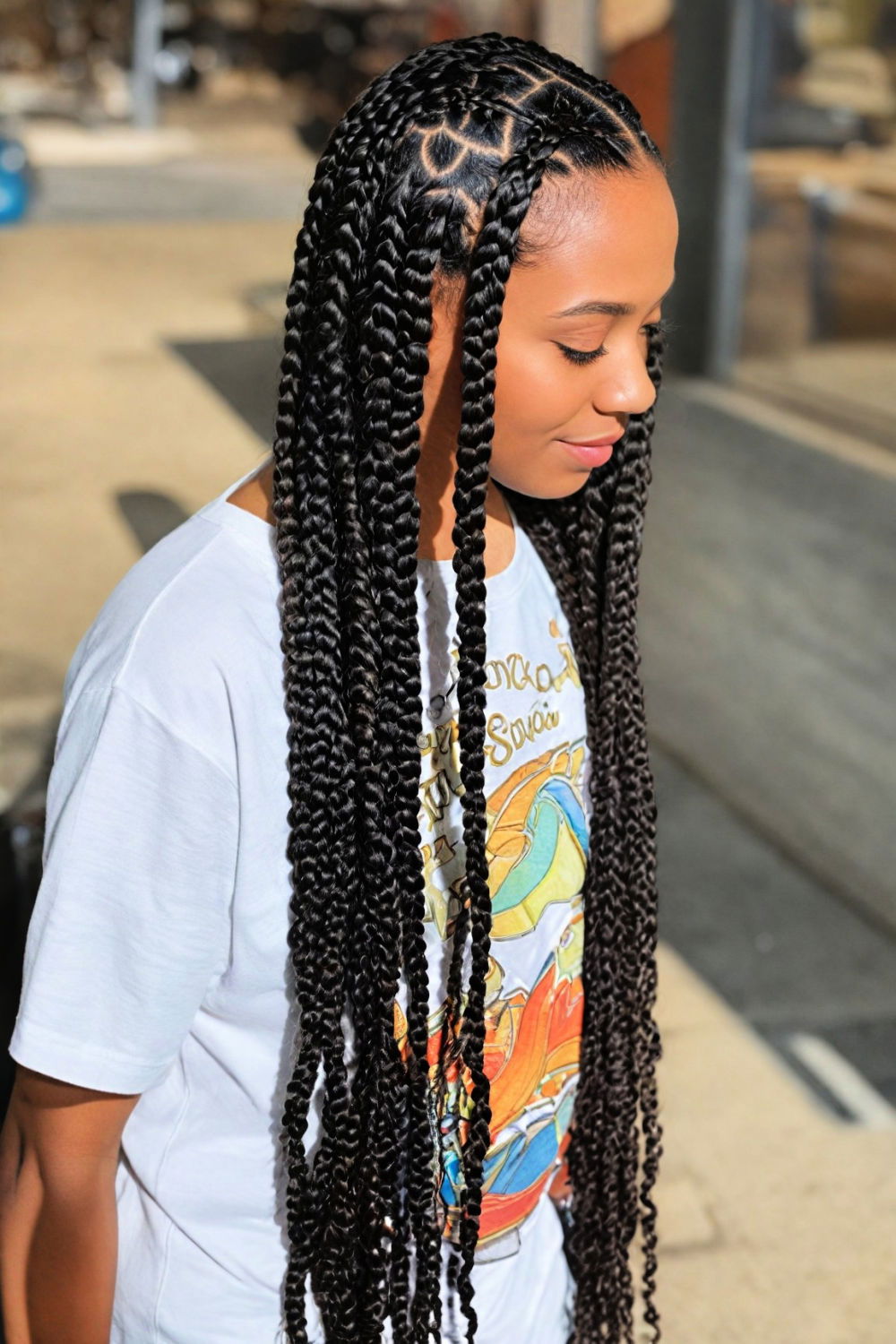 quick hairstyle with Jumbo knotless braids