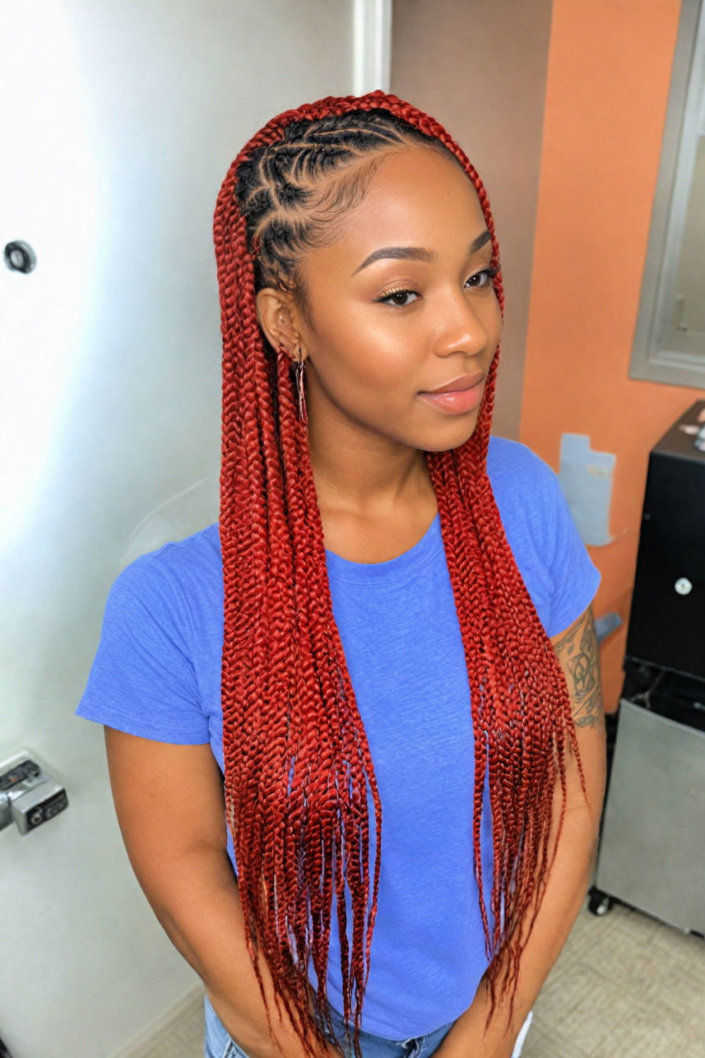 red hot knotless braids hairstyle