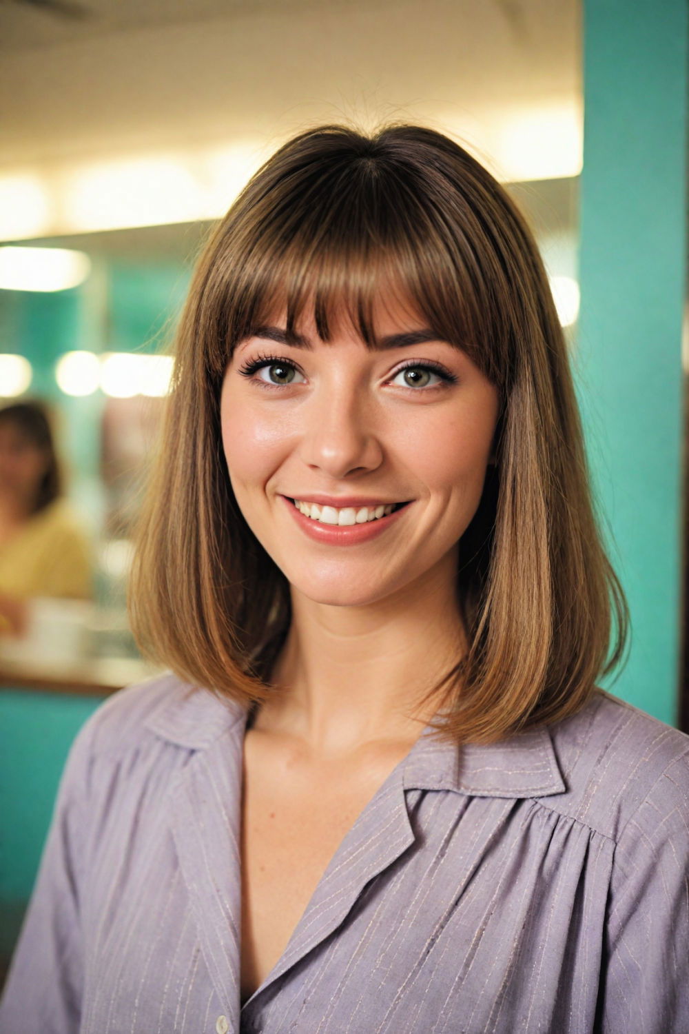 retro flip with curtain bangs