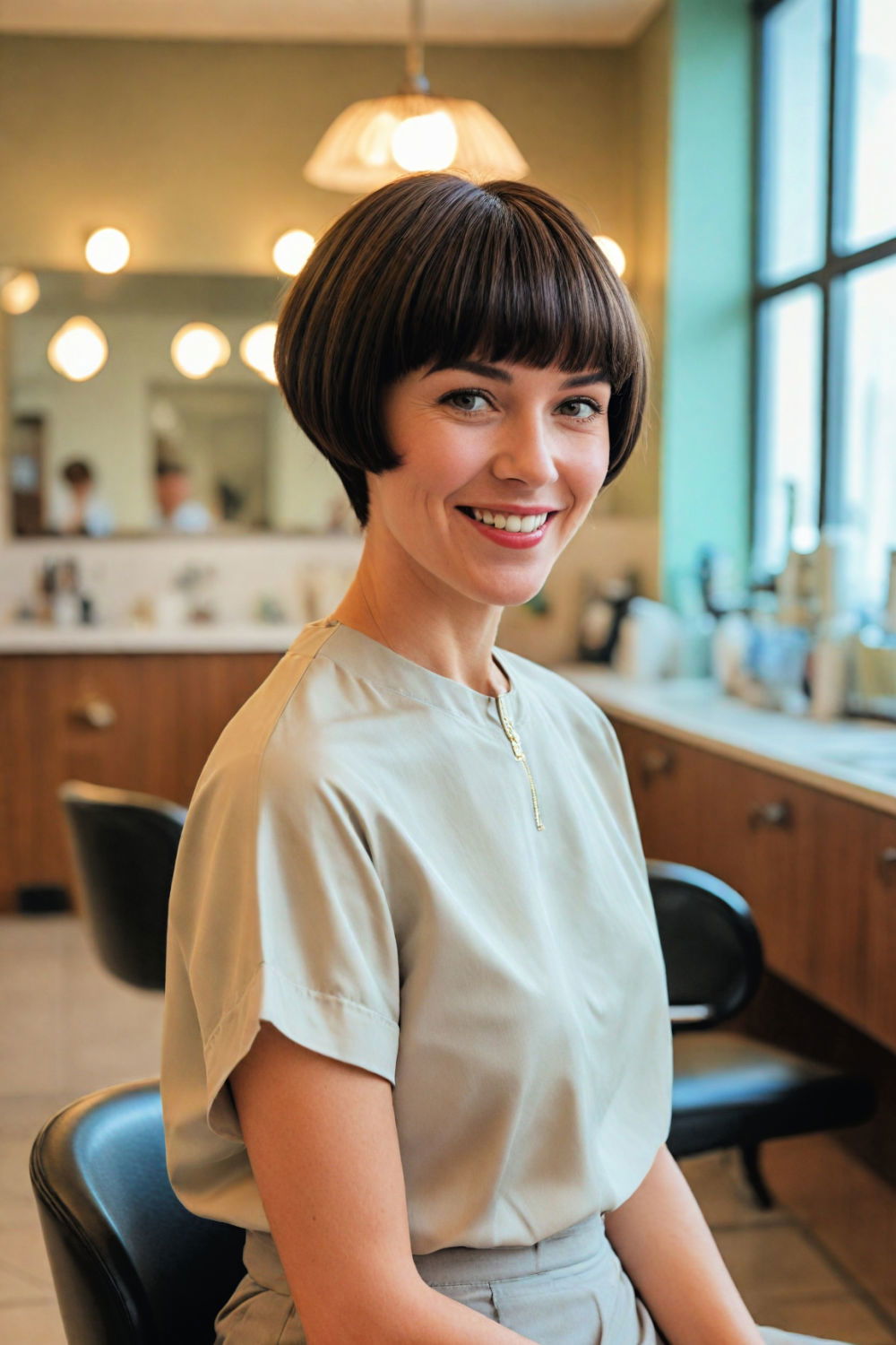retro inspired bowl cut for women over 50