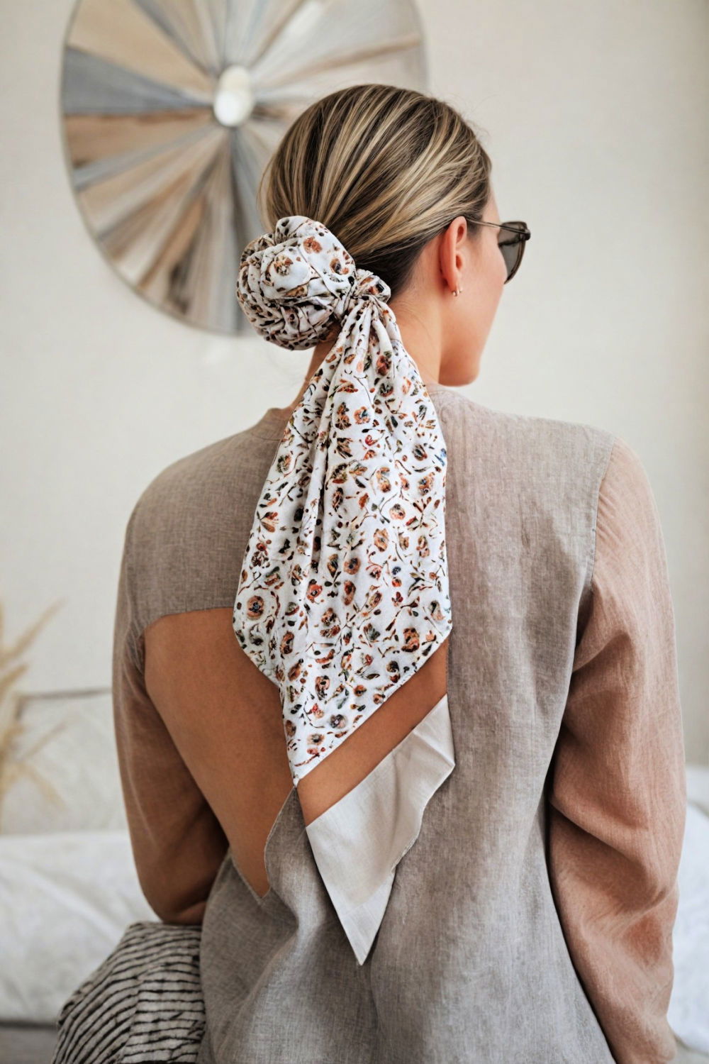 scarf wrapped bun hairstyle