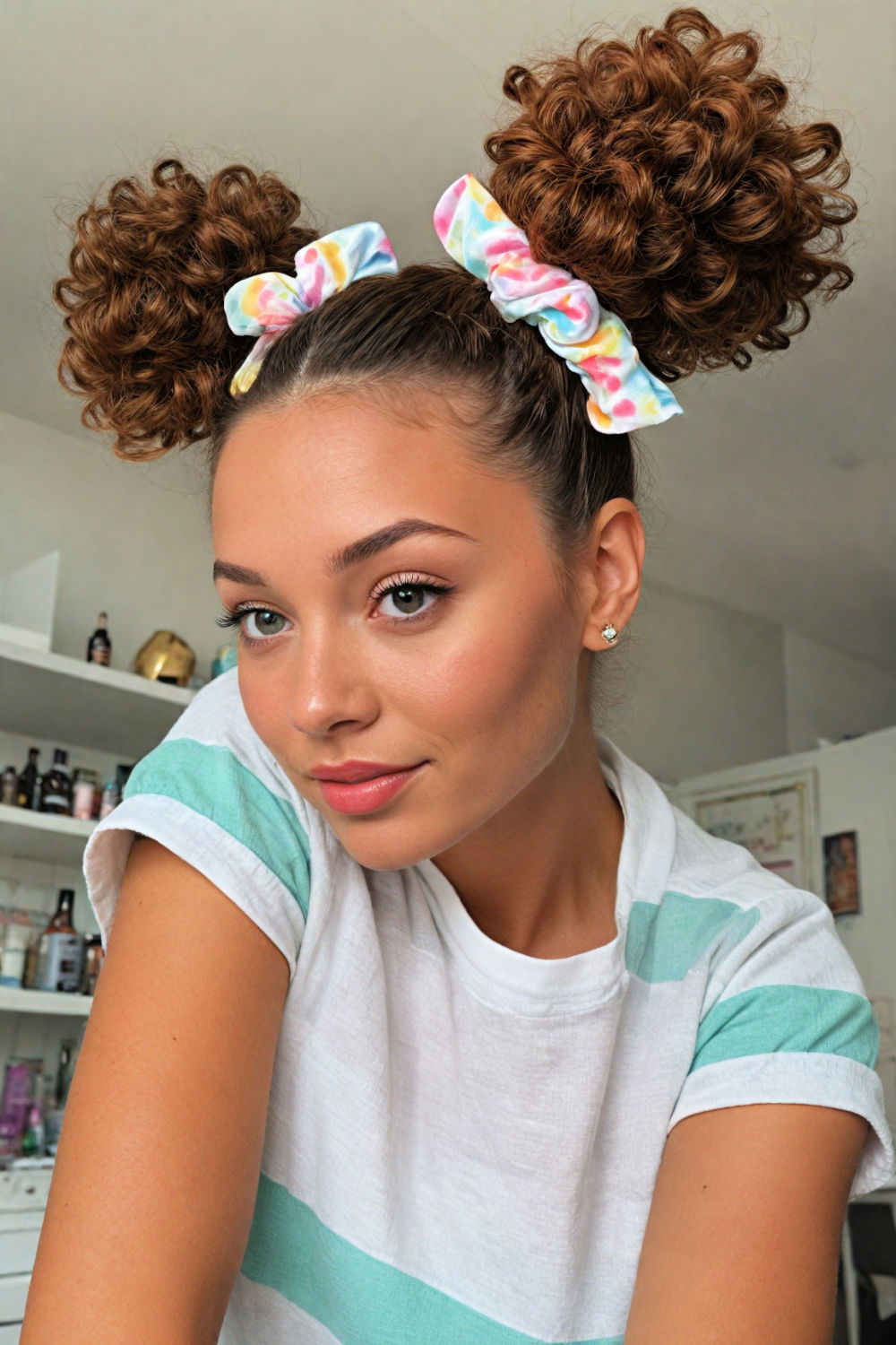 scrunchie puffs hairstyle for rave