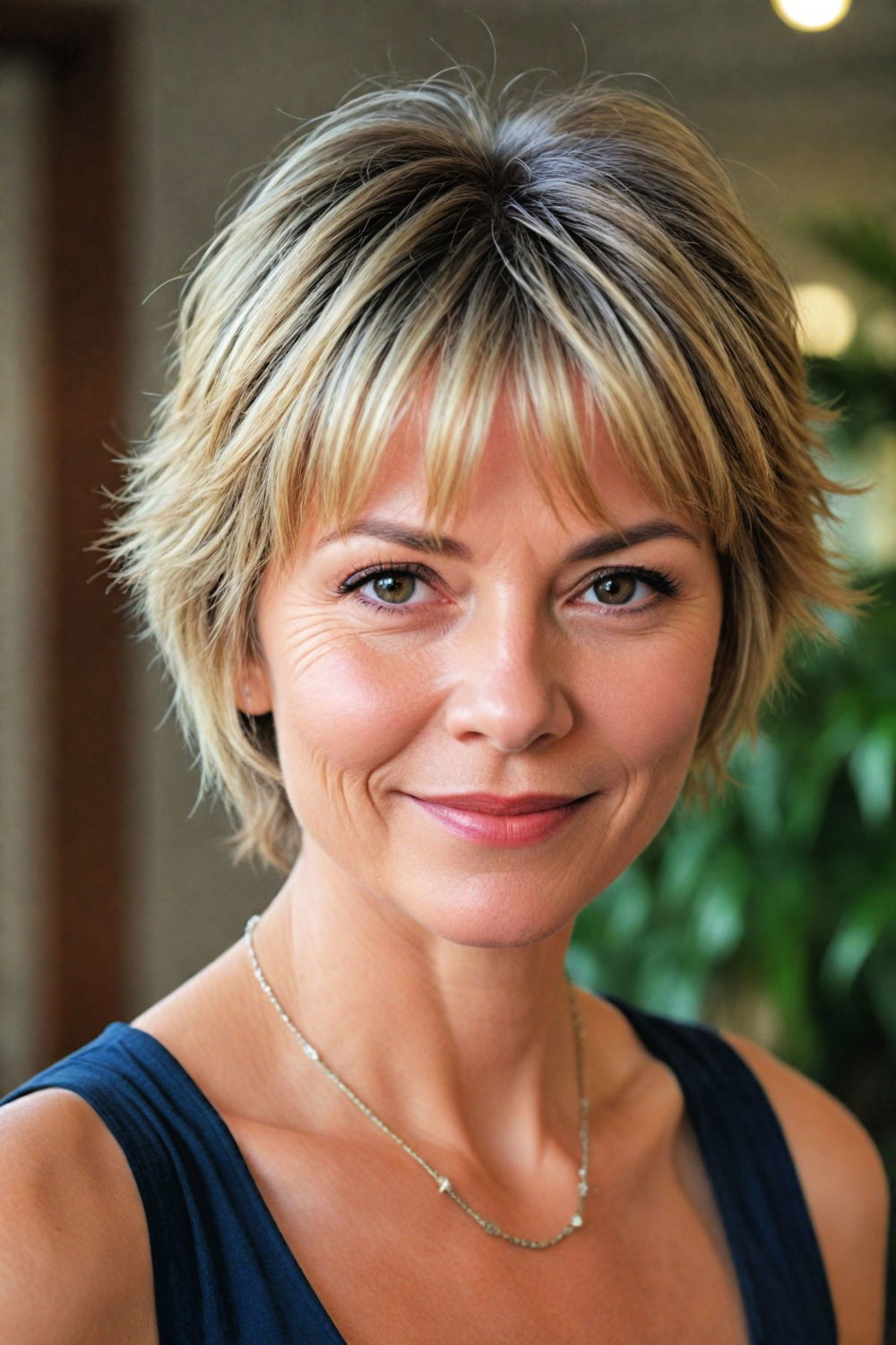 short and sleek with fringe hairstyle over 50
