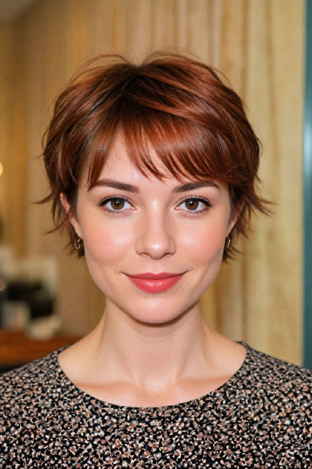 short pixie with curtain bangs