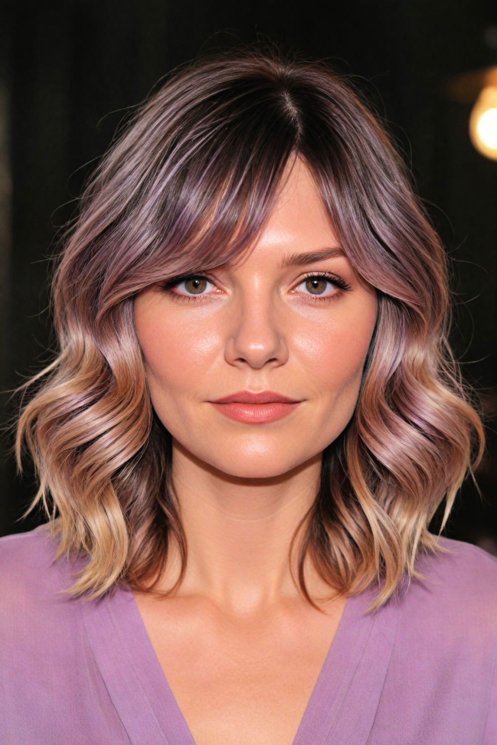 short wavy hair with curtain bangs