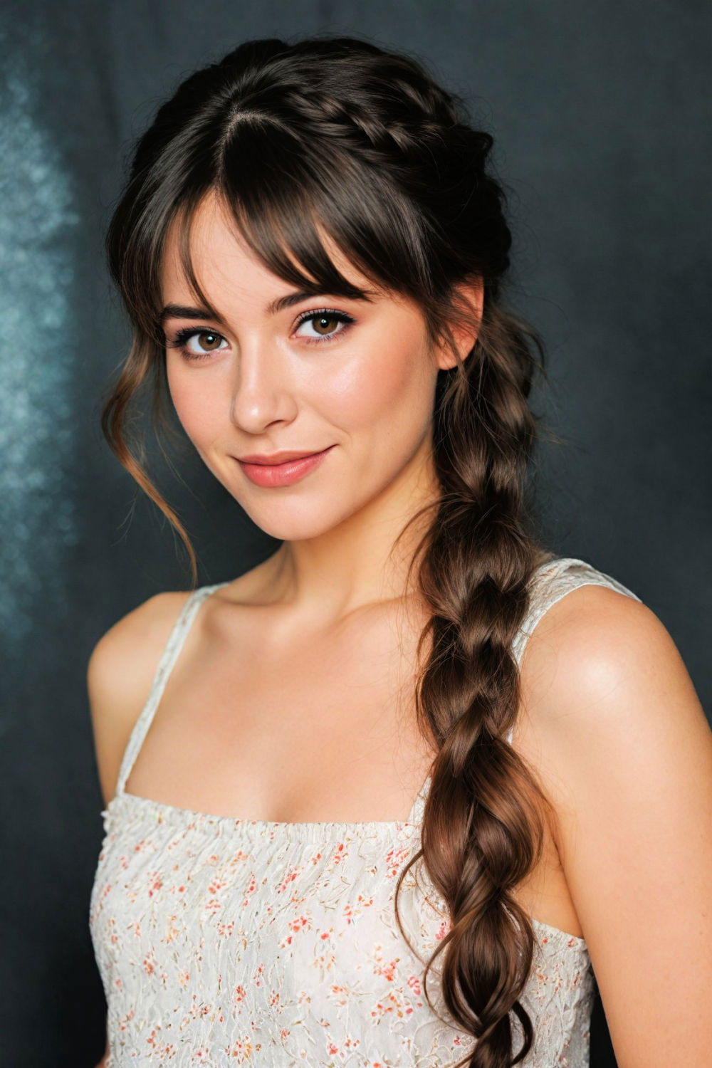 side braid with wispy curtain bangs