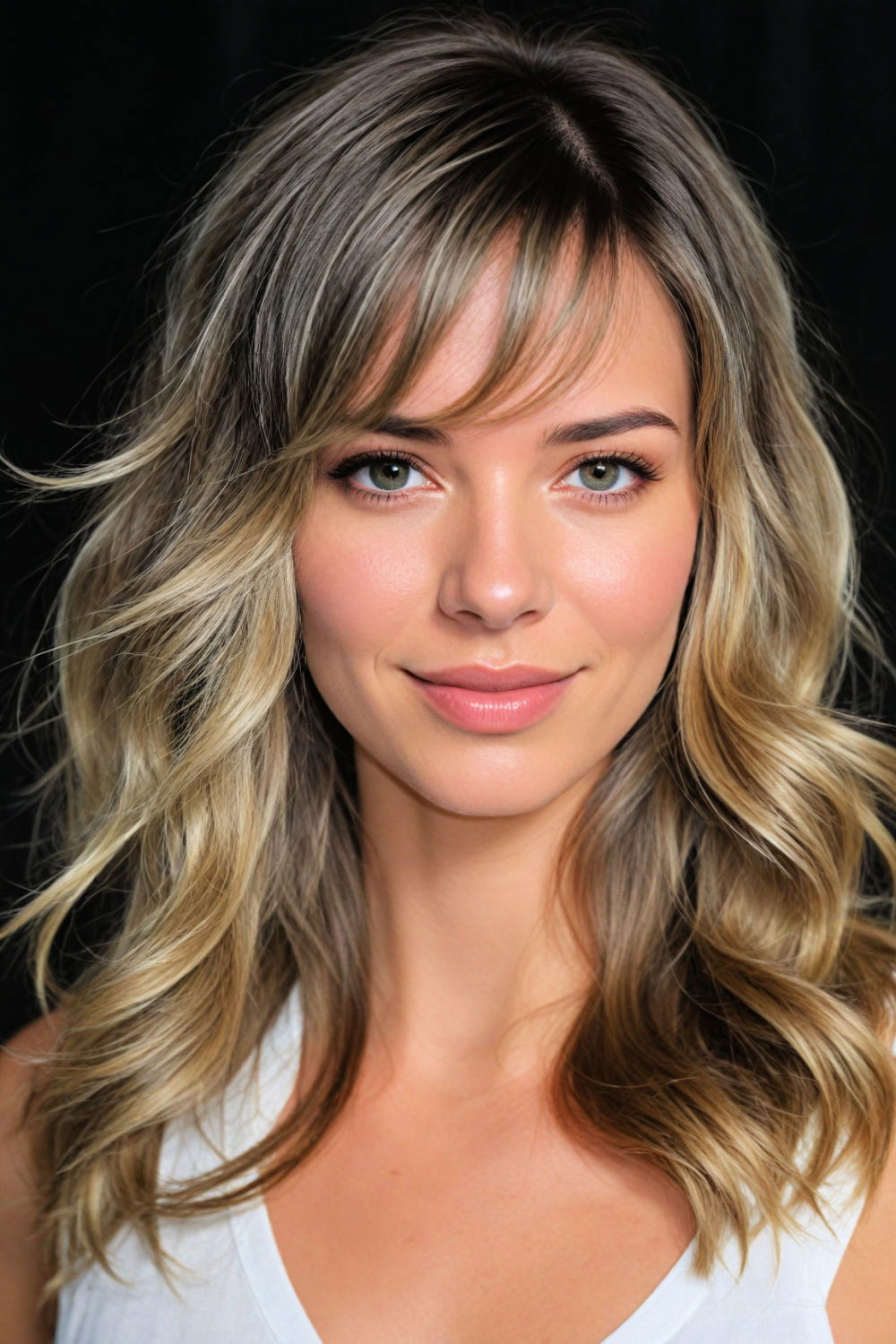 side part with baby curtain bangs