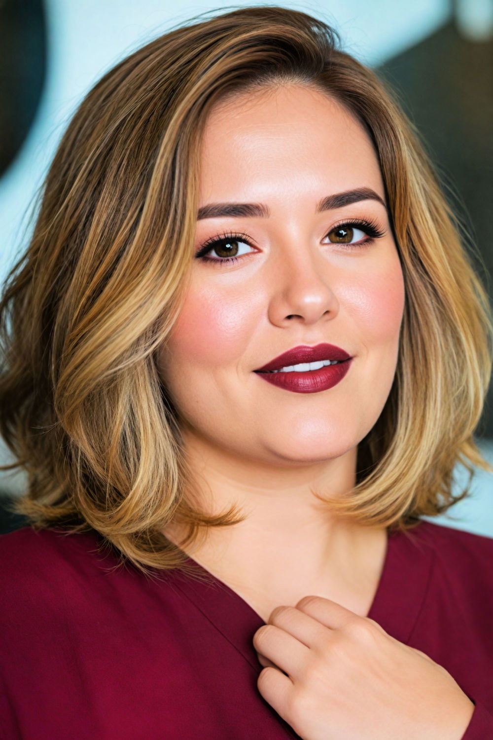 side parted medium cut for double chin