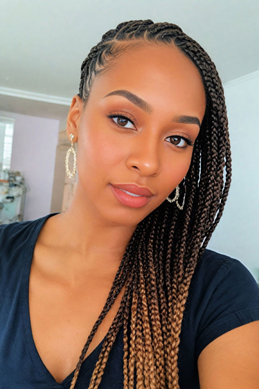 side swept box braids hairstyle for dynamic and modern look