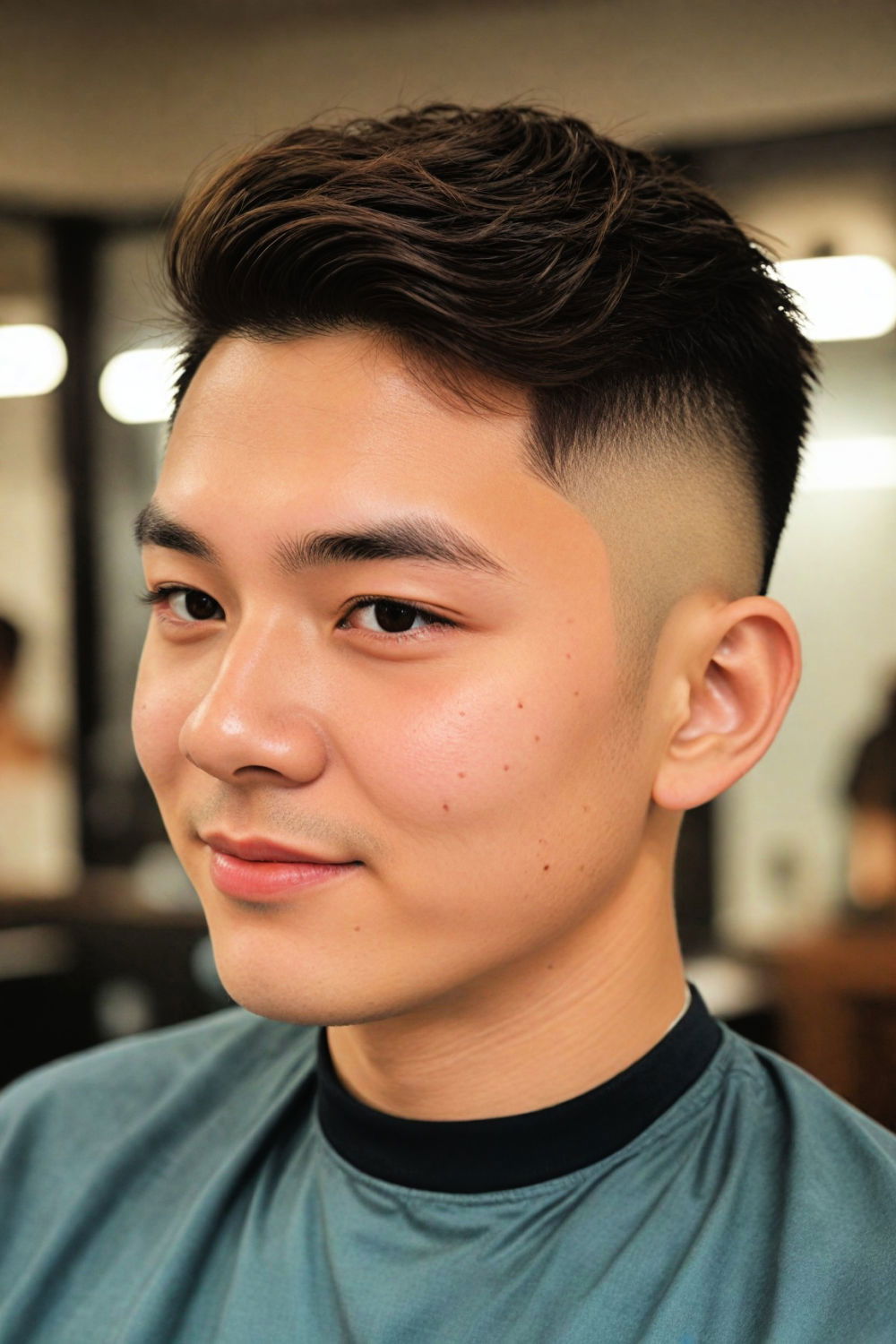 skin fade with part haircut for round face men