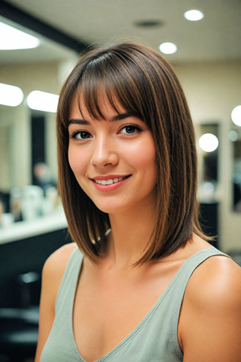 sleek and straight with texture medium length hairstyle
