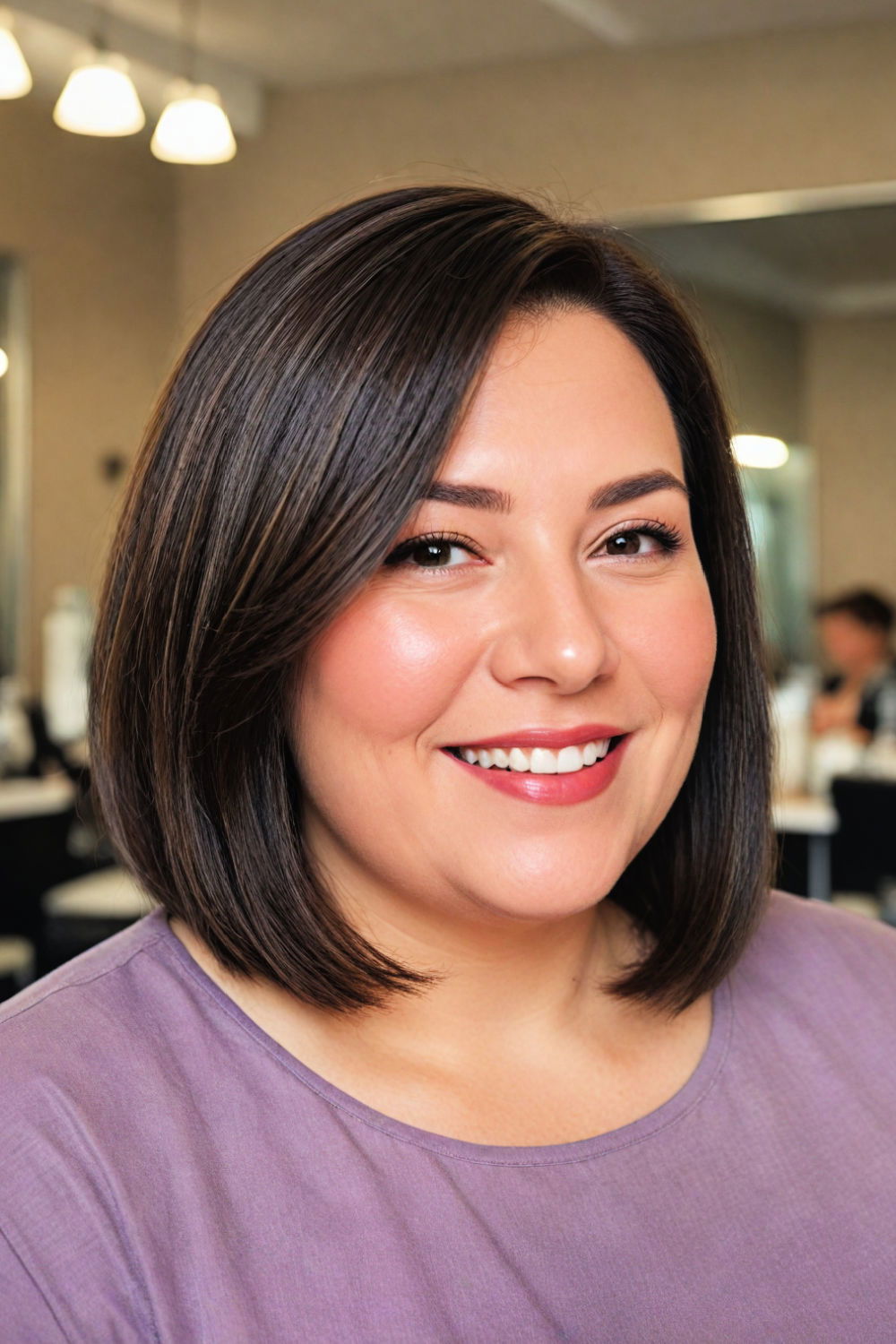 sleek lob hairstyle for over 50 and overweight