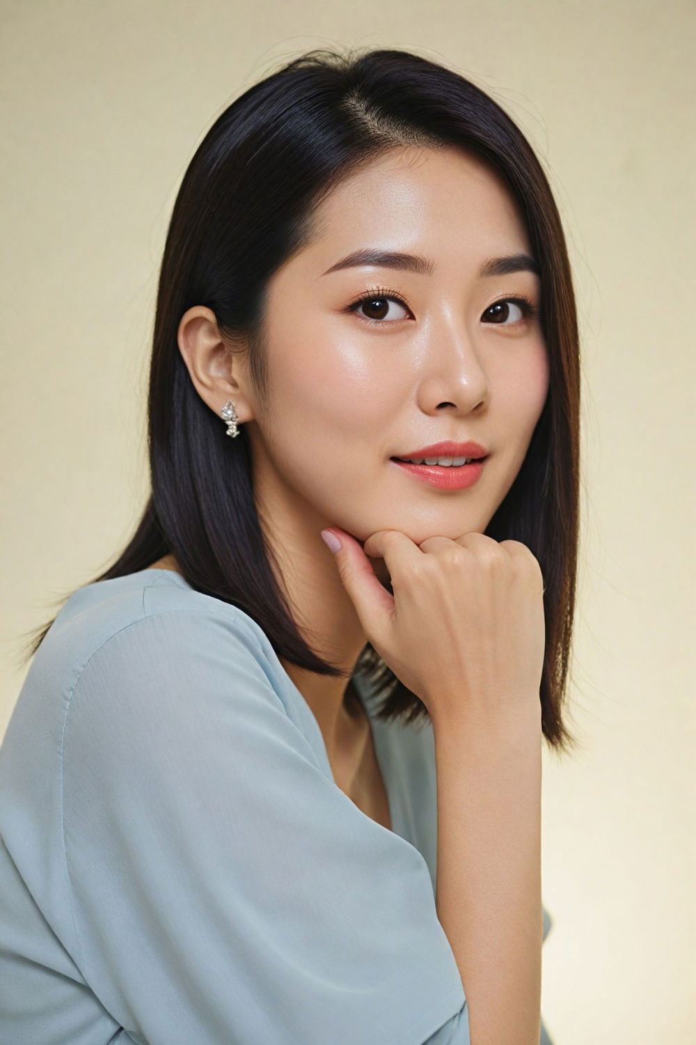sleek lob korean hairstyle for women