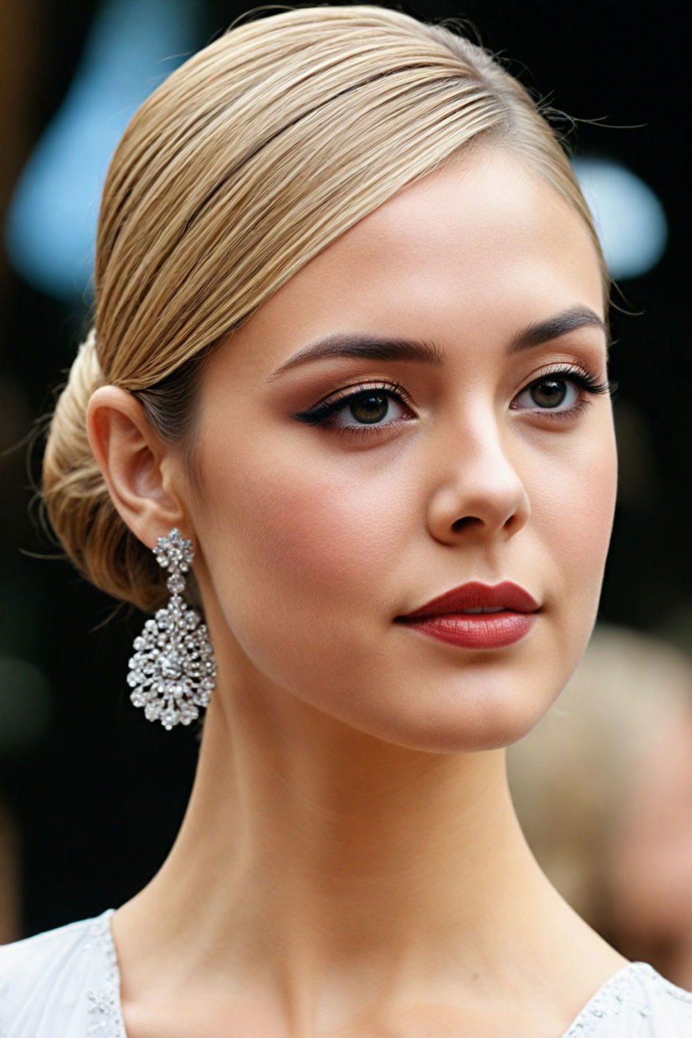 sleek low bun with side part hairstyle