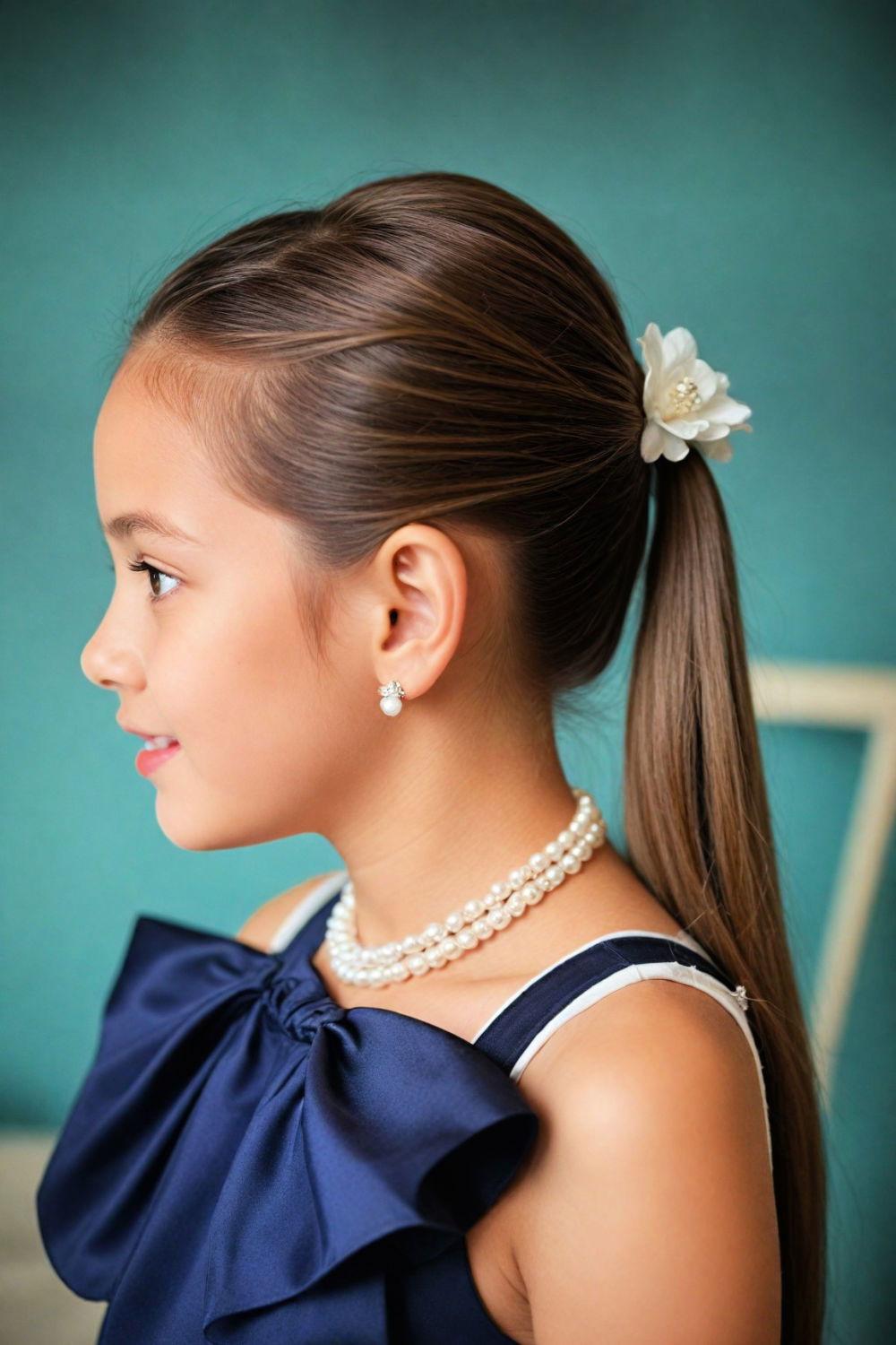 sleek low ponytail with pearl clips