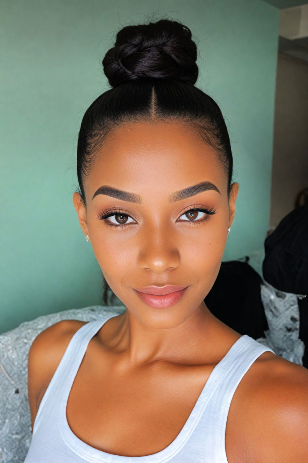 sleek middle part hairstyle