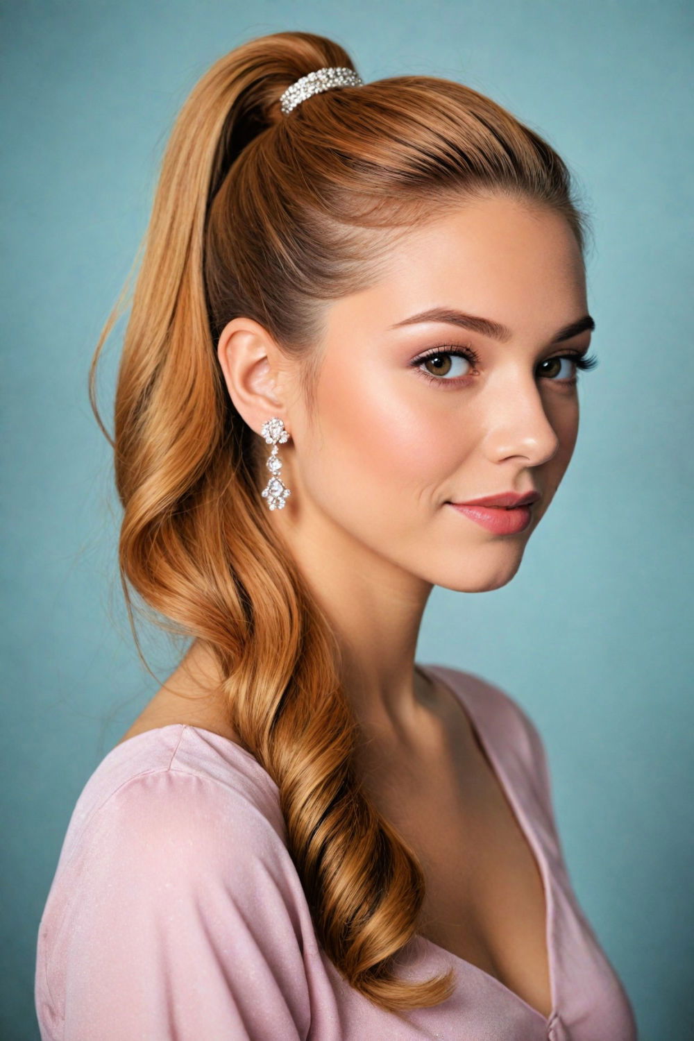 sleek ponytail with a twist quinceanera hairstyle
