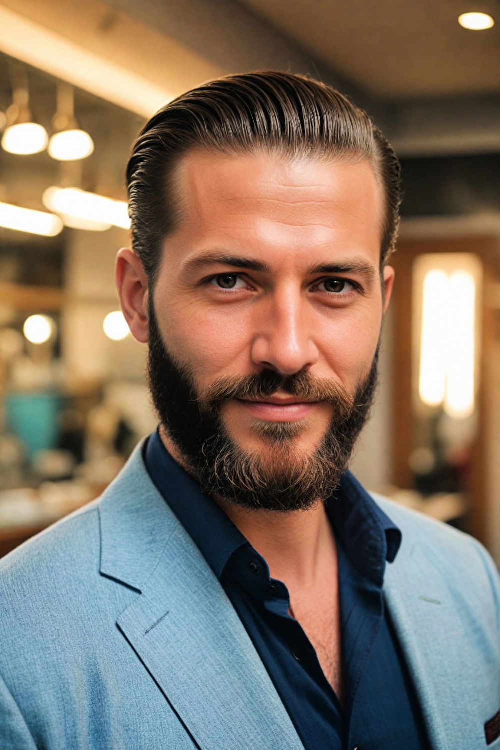 slick back with beard