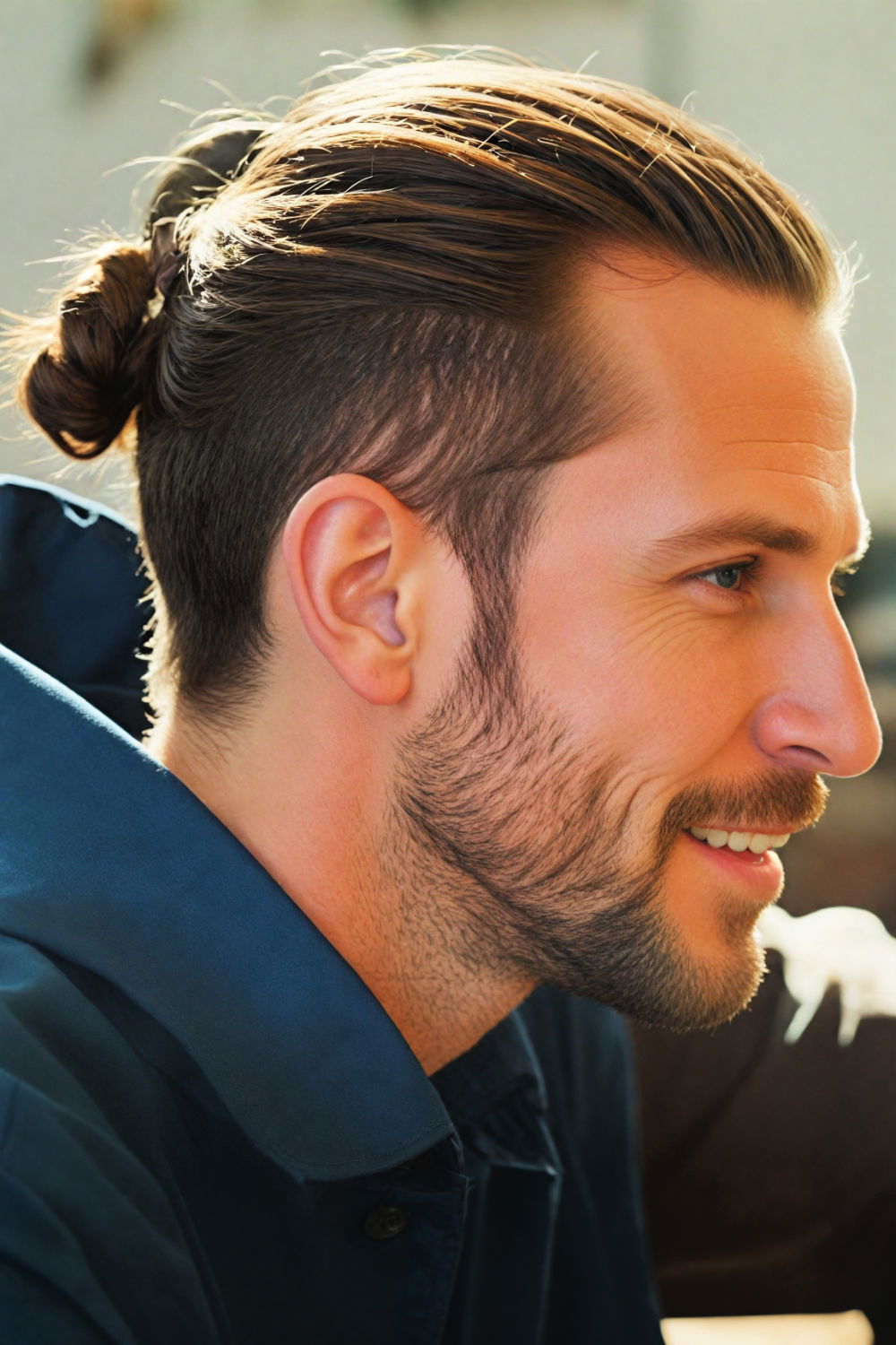 slick back with low ponytail for men