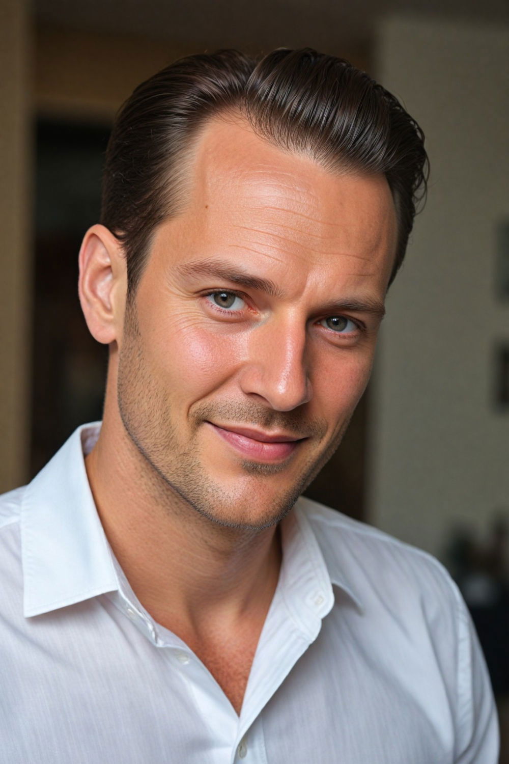 slicked back hairstyle for men with big forehead