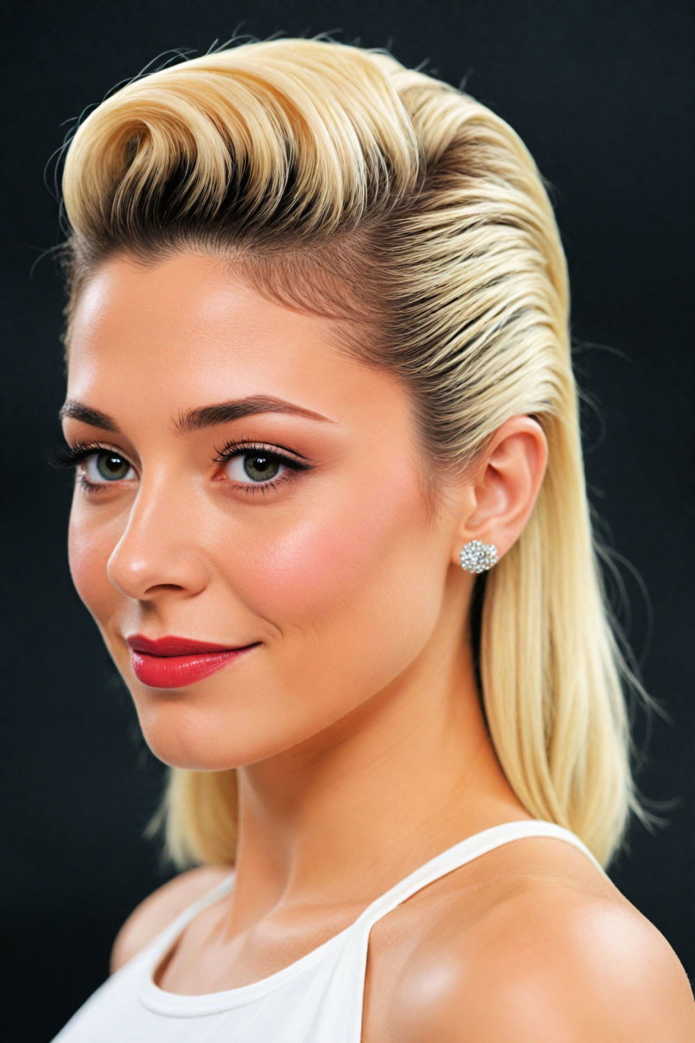 slicked back with volume on top